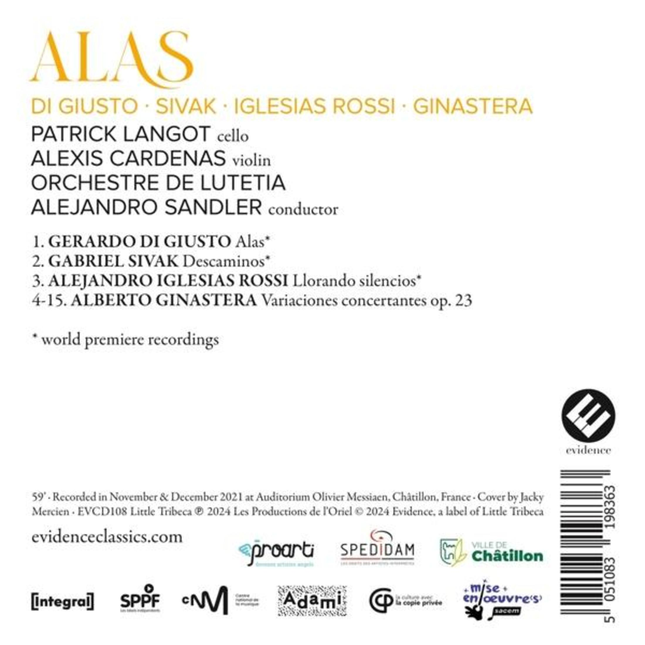 Copertina CD con ALAS e nomi degli artisti. Loghi e codice a barre in basso.
