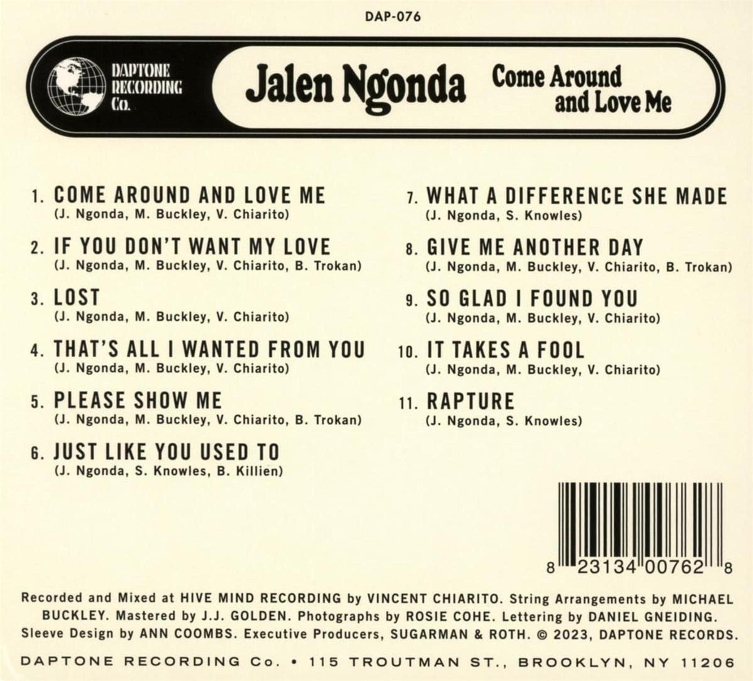 Copertina album con elenco brani di Jalen Ngonda, "Come Around and Love Me".