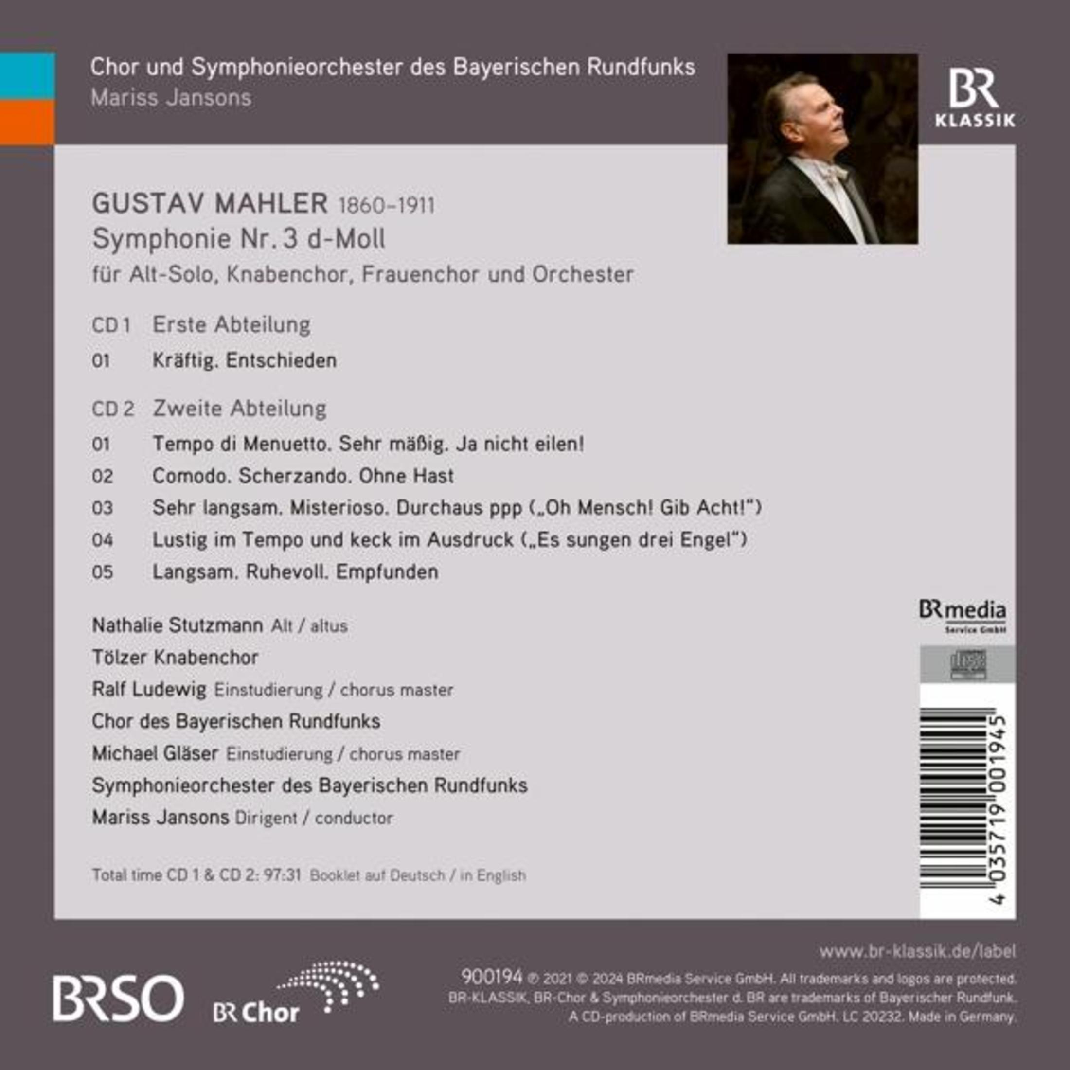 Copertina CD: Sinfonia n. 3 di Gustav Mahler, direttore Mariss Jansons.
