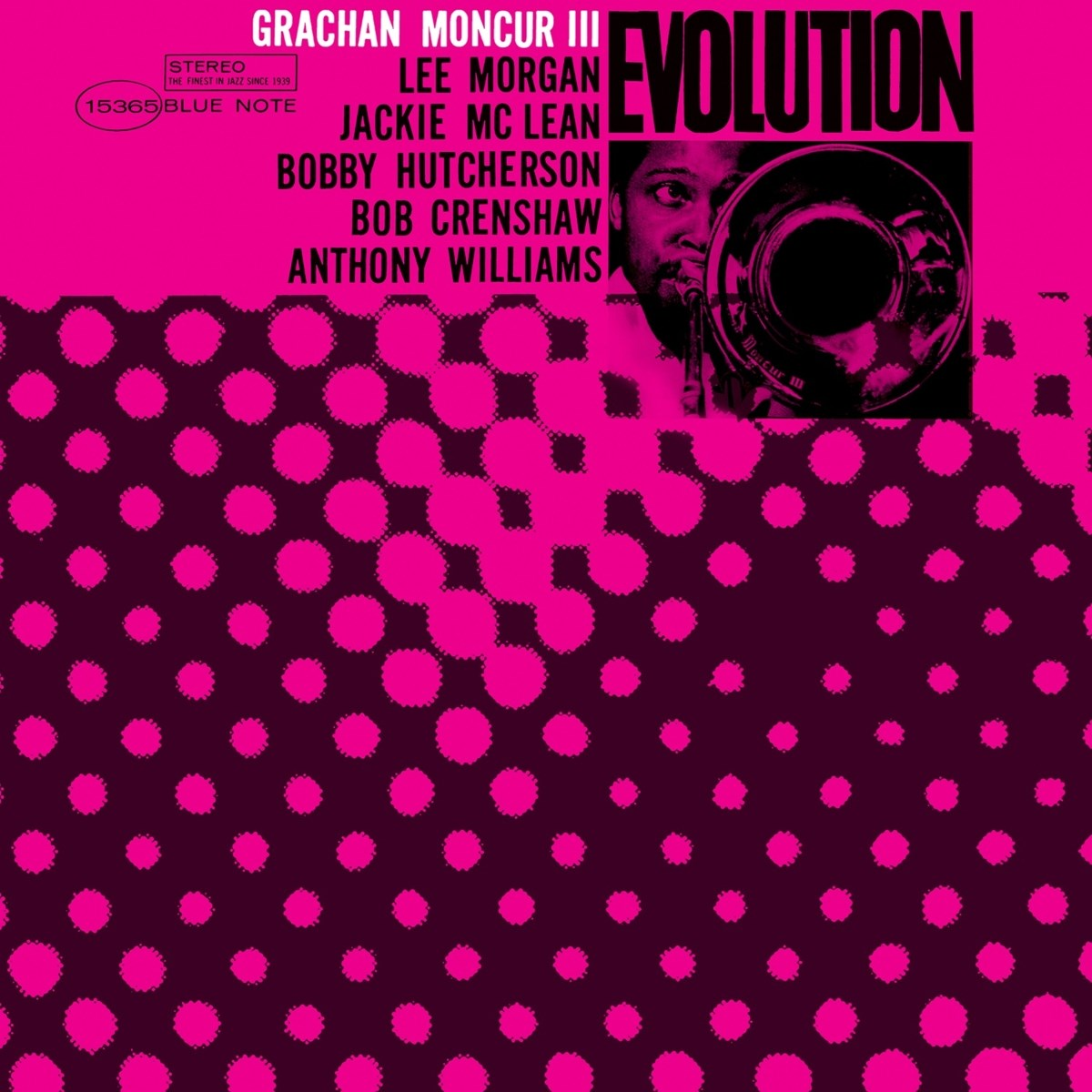Copertina album con titolo 'Evolution' e nomi band. Uomo suona strumento.