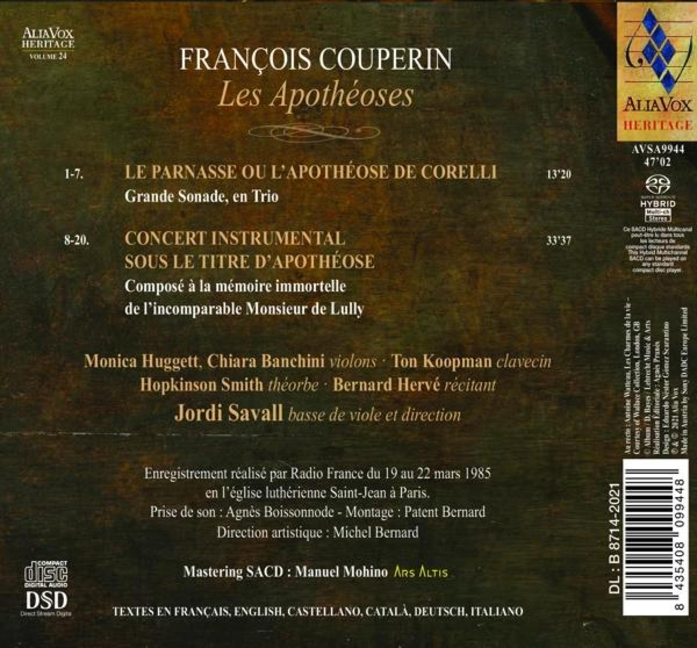 Copertina album con François Couperin e titolo "Les Apothéoses". Include tracklist.