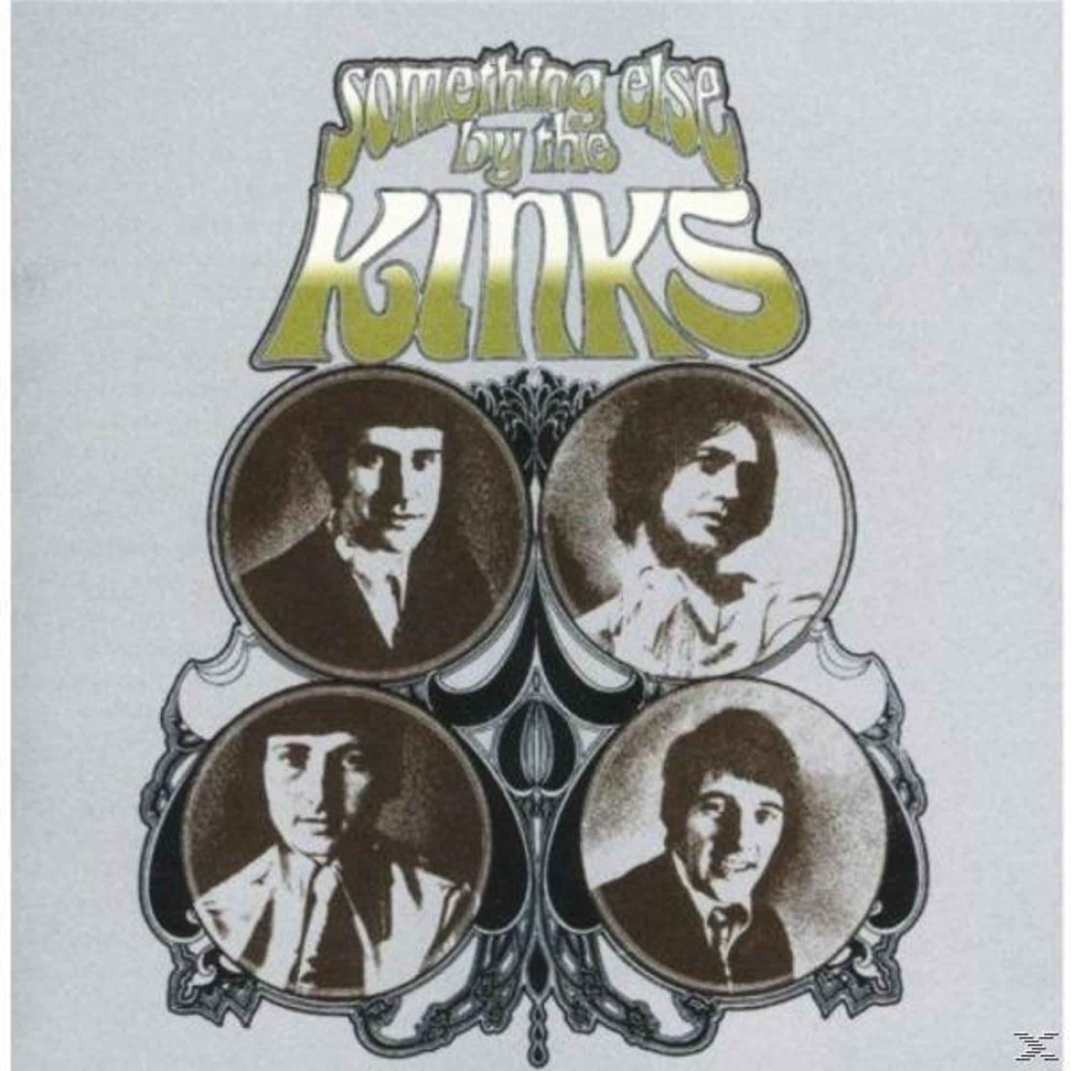 Quattro ritratti di uomini in cornici ovali sopra il titolo "Something Else by The Kinks".
