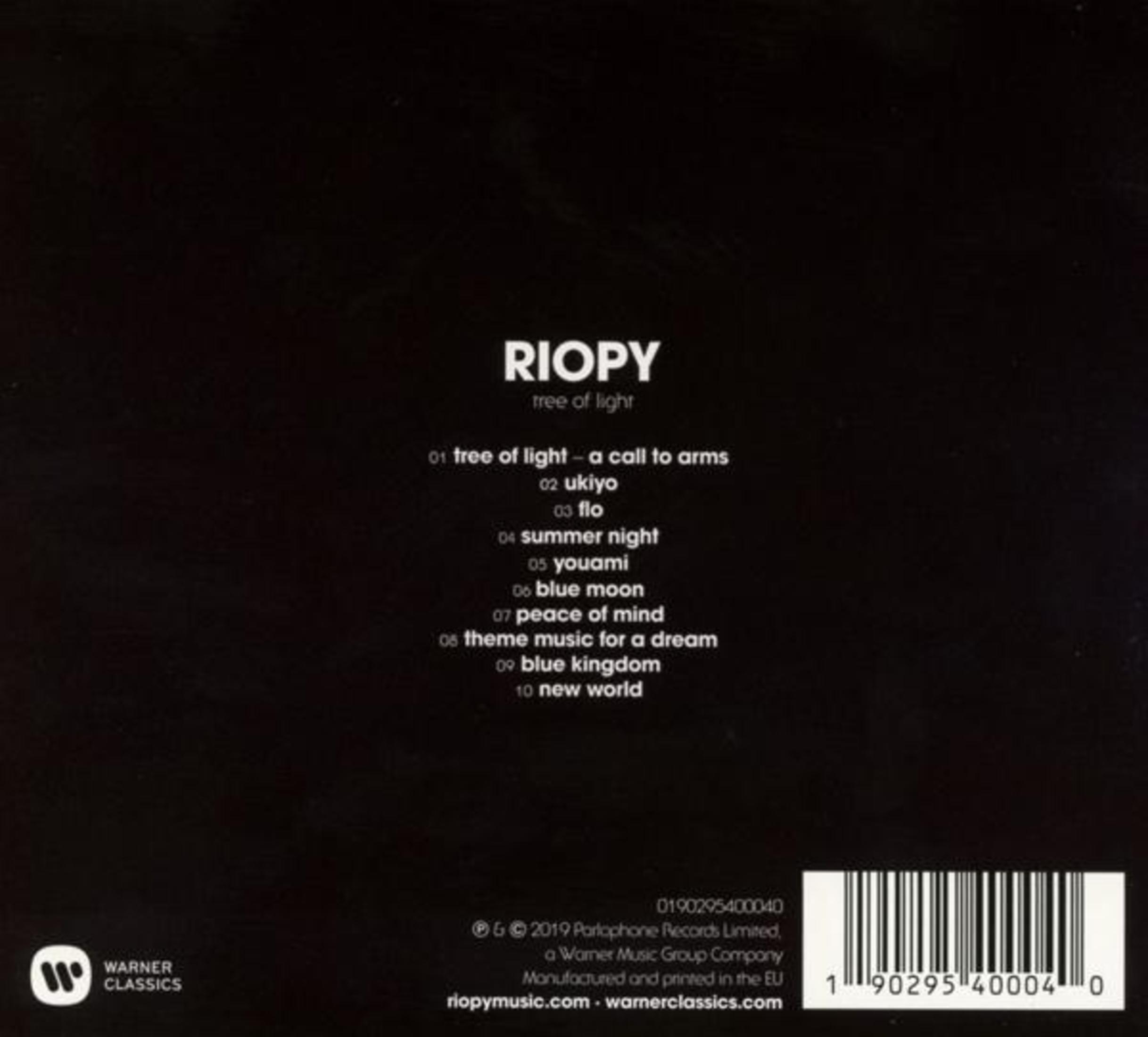 Copertina album nera con tracklist: RIOPY, tree of light, 10 tracce.