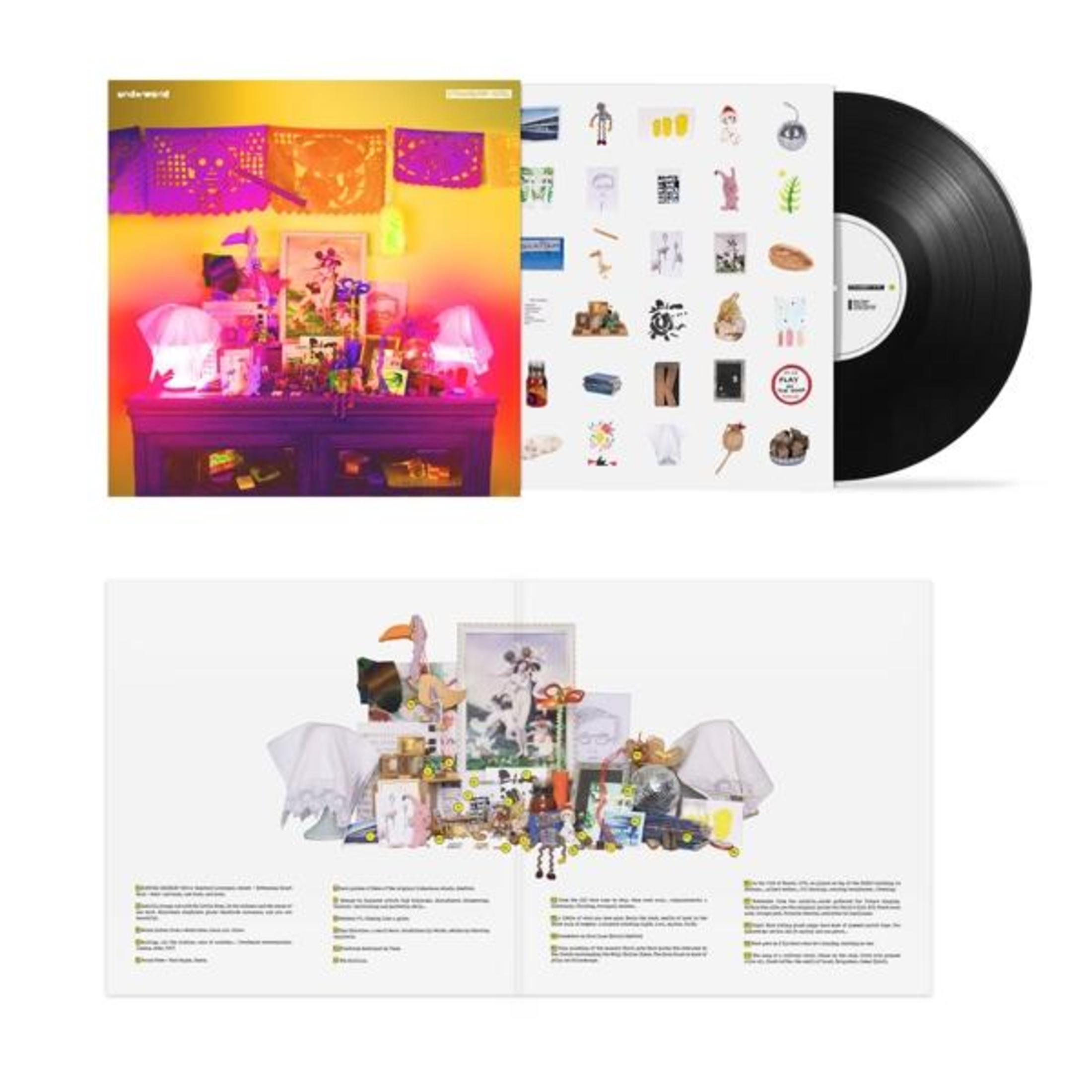 LP nero con copertina: decorazioni, oggetti e un disco in vinile.