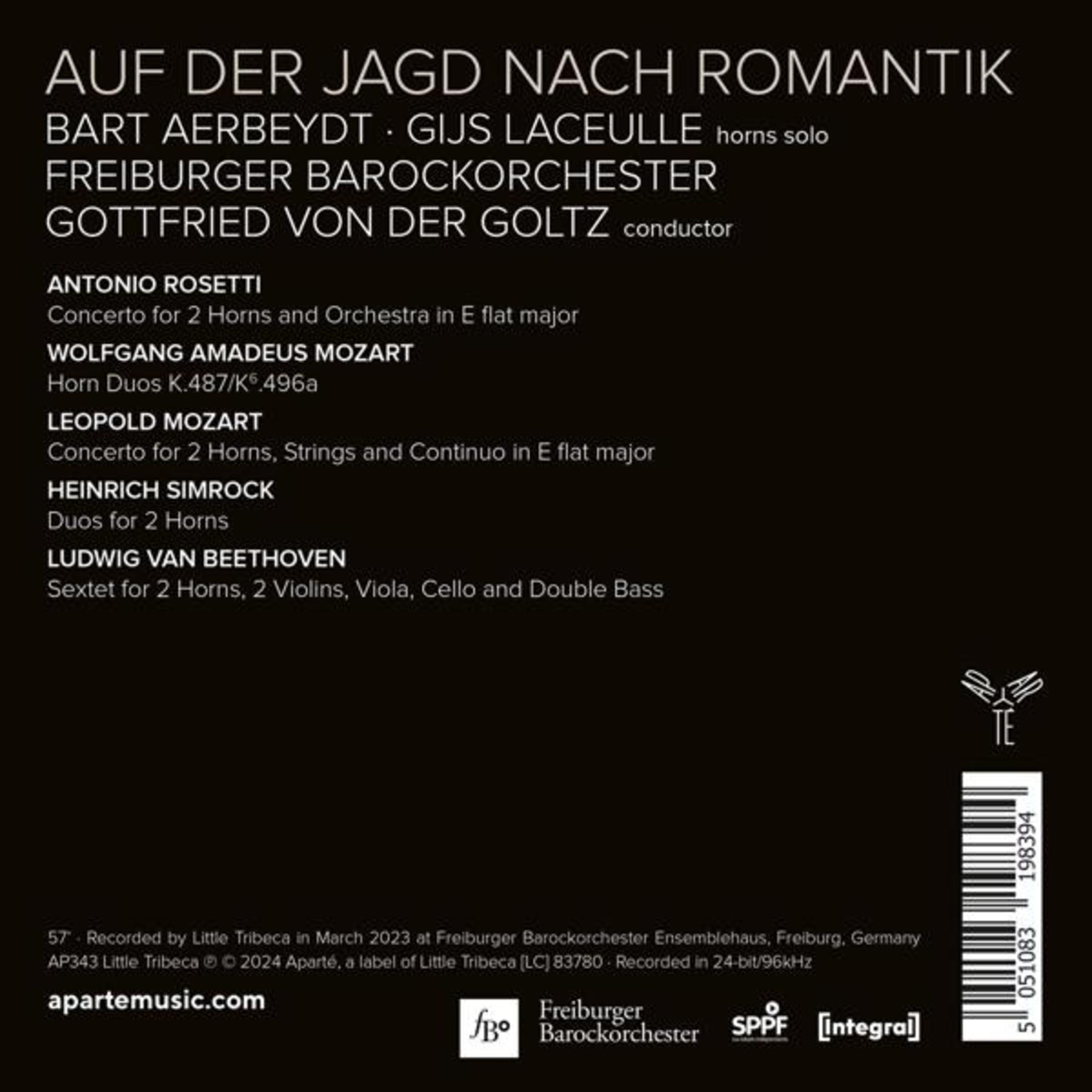 Copertina CD con titoli musicali, compositori, ensemble e codice a barre.