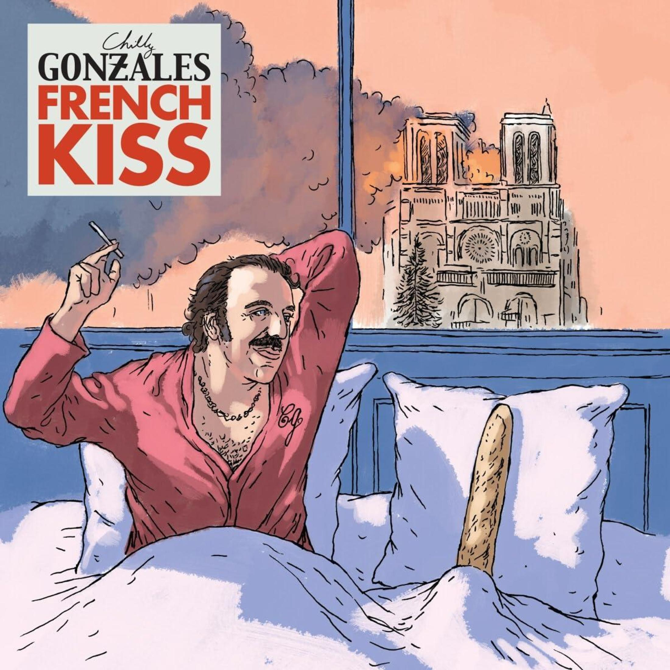 Uomo che fuma a letto, Notre Dame brucia sullo sfondo.