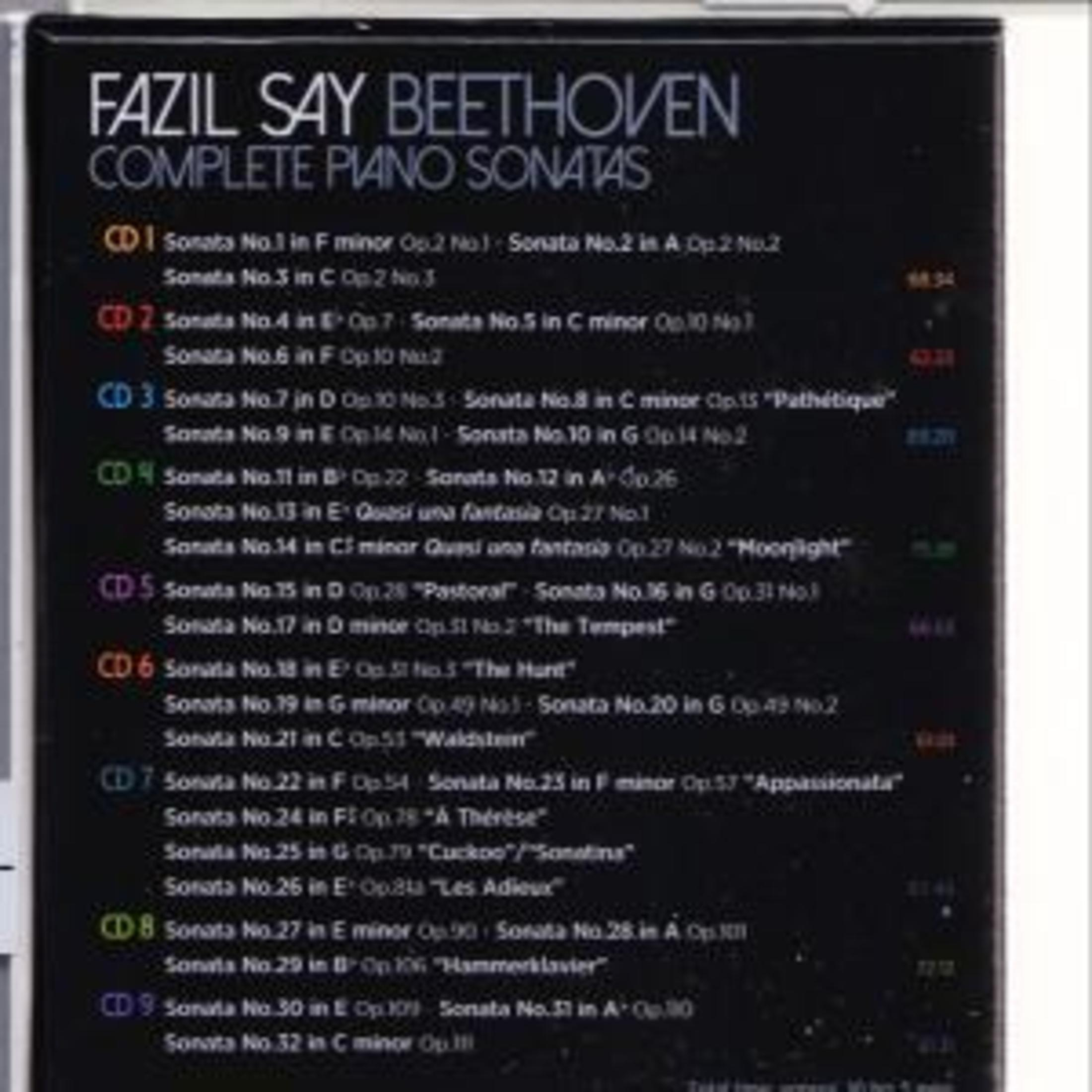CD-lijst van Fazil Say speelt Beethoven pianosonates, met titels en speelduur.
