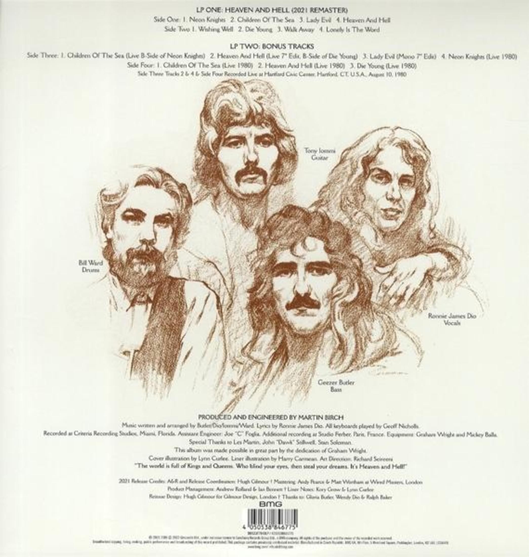 Schizzo a matita di quattro uomini, i membri dei Black Sabbath.