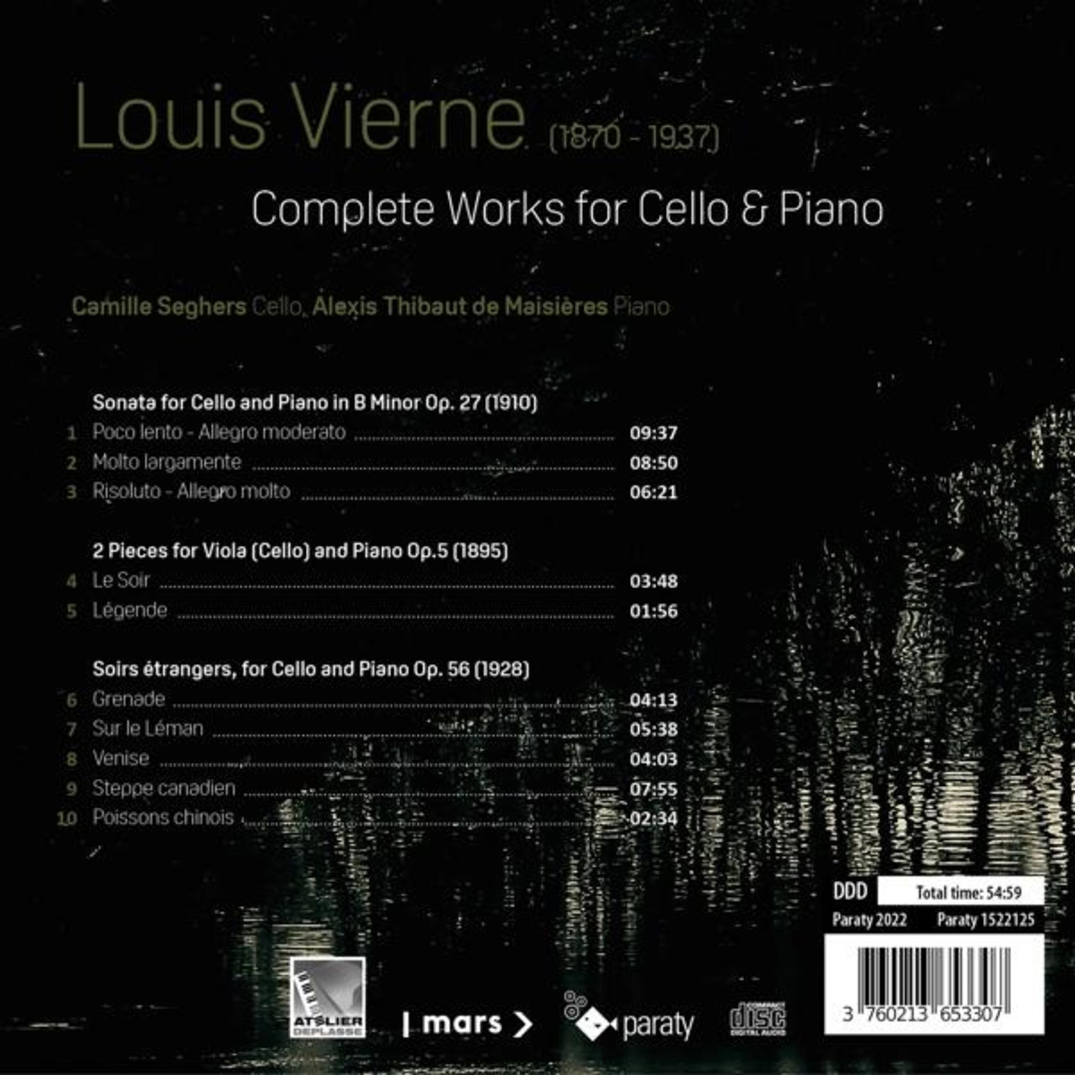 Copertina CD "Louis Vierne: Complete Works for Cello & Piano".