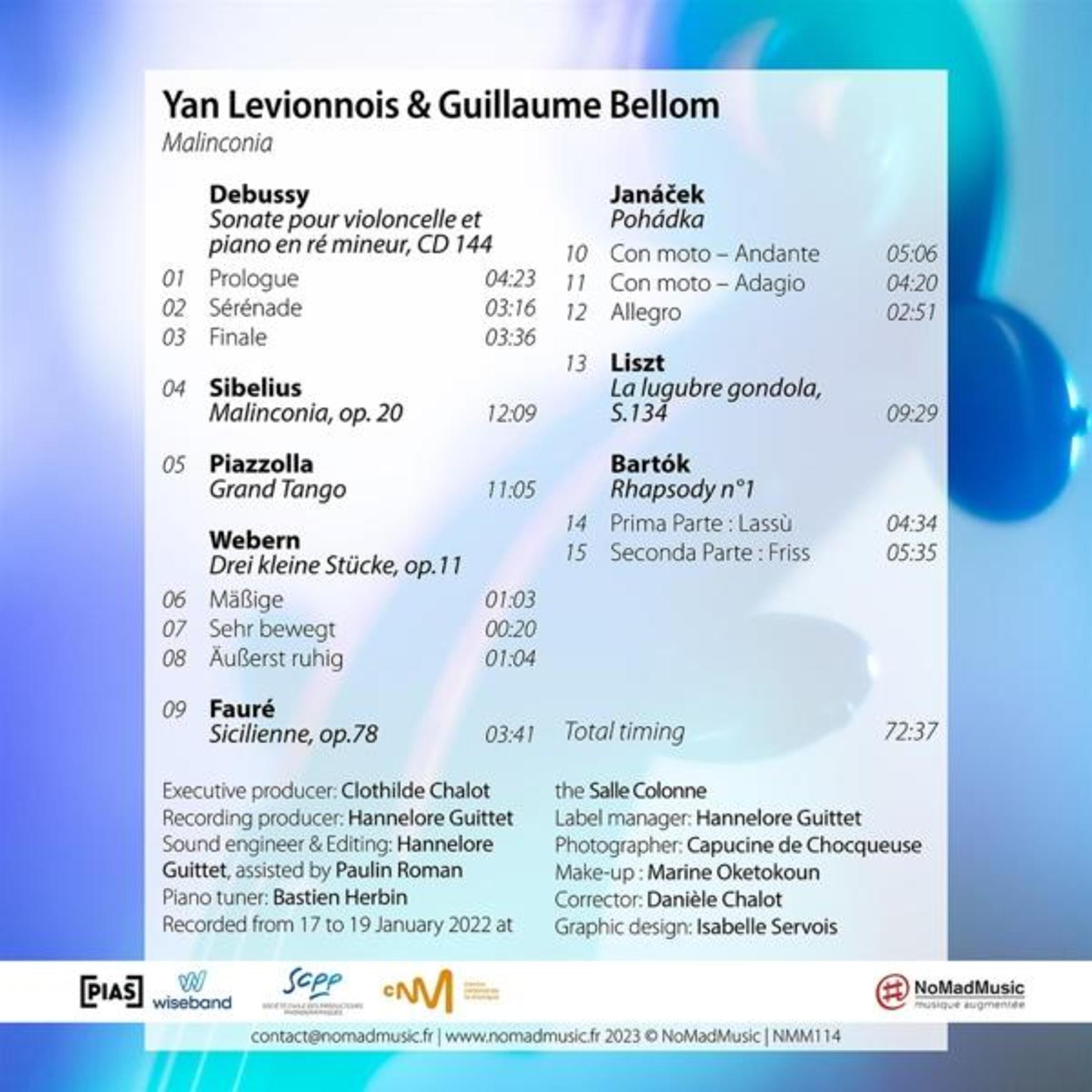 Copertina CD con elenco compositori: Debussy, Janáček, Liszt, Bartók, Sibelius, Piazzolla, Webern, Fauré.
