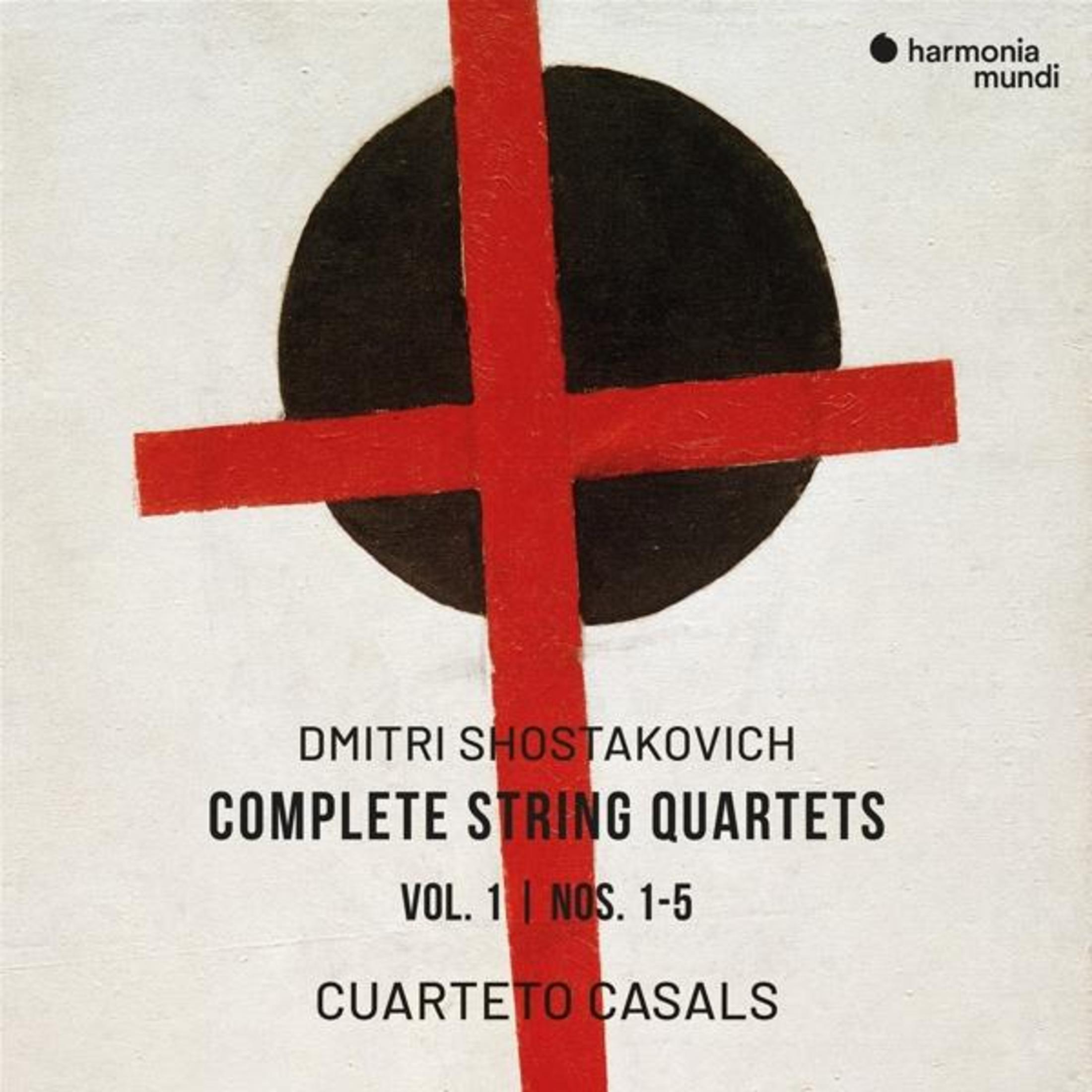 Arte astratta: Cerchio nero con croce rossa, testo di Shostakovich, Harmonia Mundi.