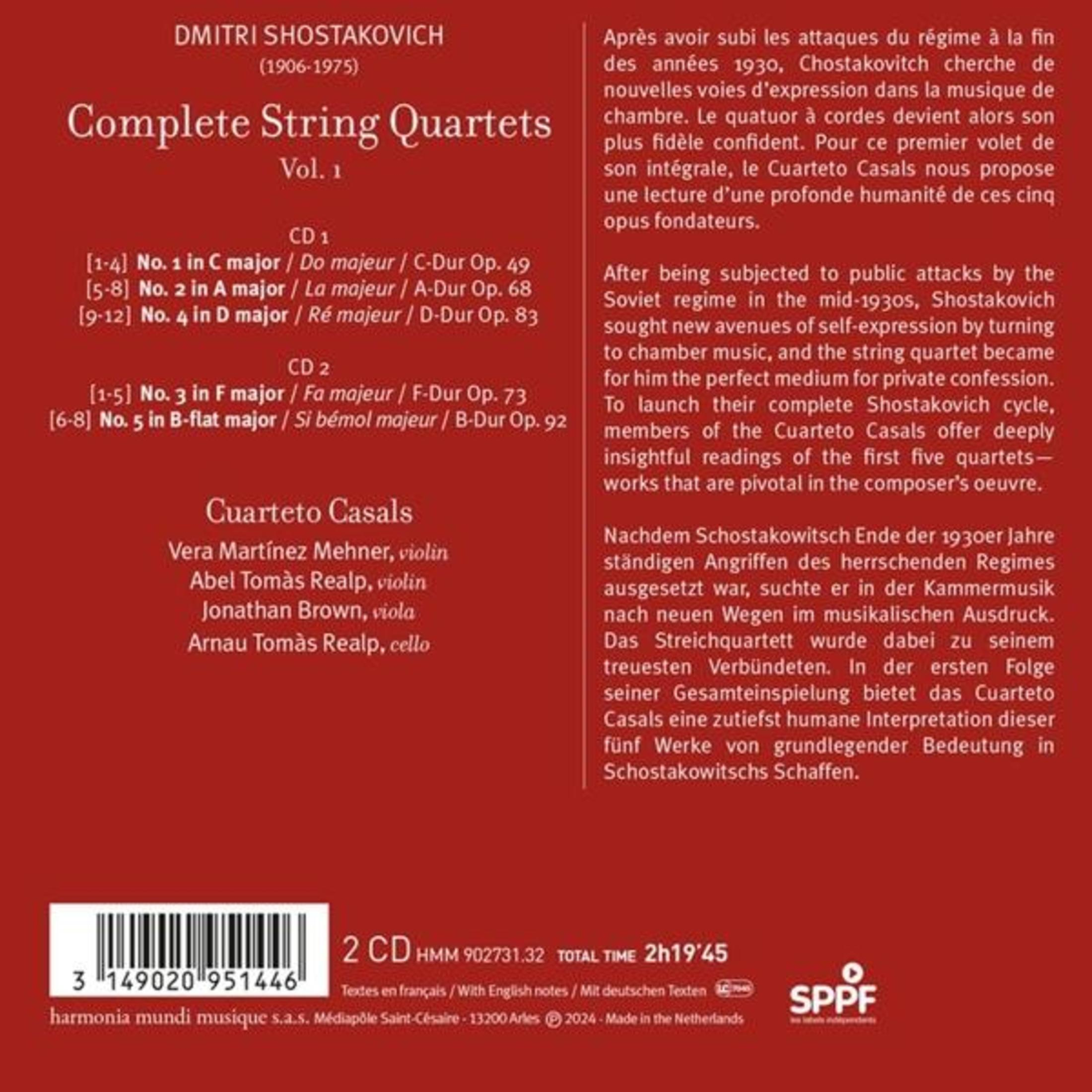 Copertina CD dei Quartetti d'Archi Completi Vol. 1 di Shostakovich.