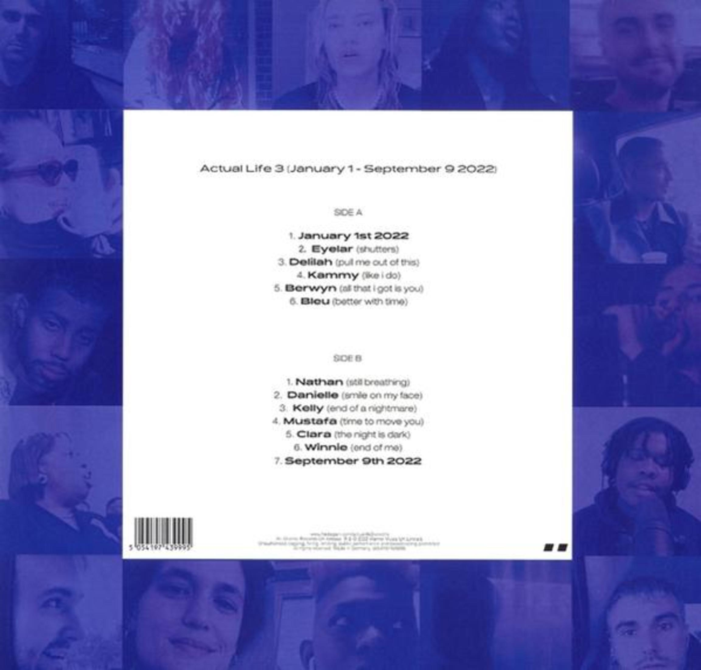 Copertina dell'album con foto di persone e tracklist per 'Actual Life 3'.