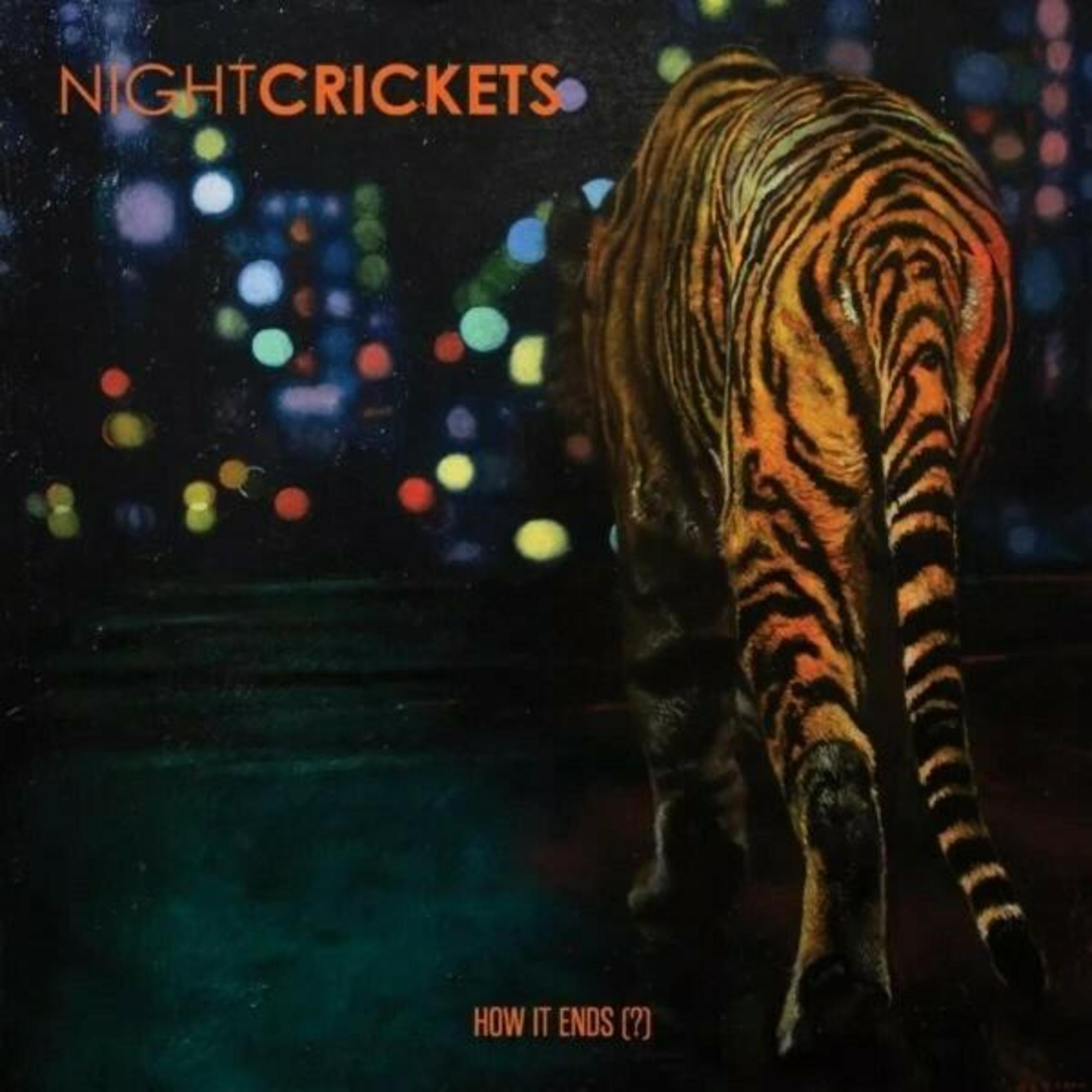 Una tigre cammina nel buio, luci sullo sfondo, copertina album