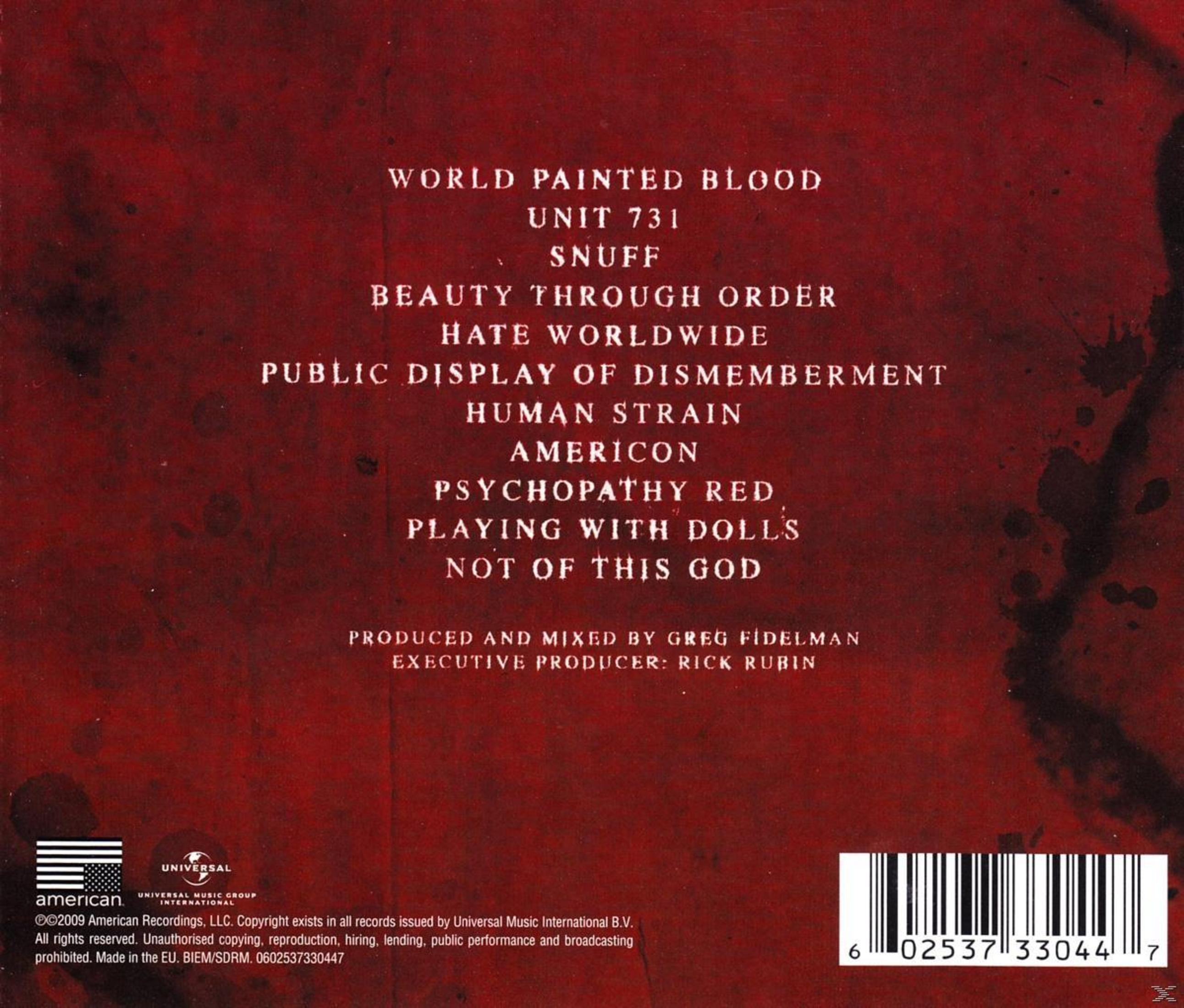 Titoli album e lista tracce su sfondo rosso con codice a barre e loghi.