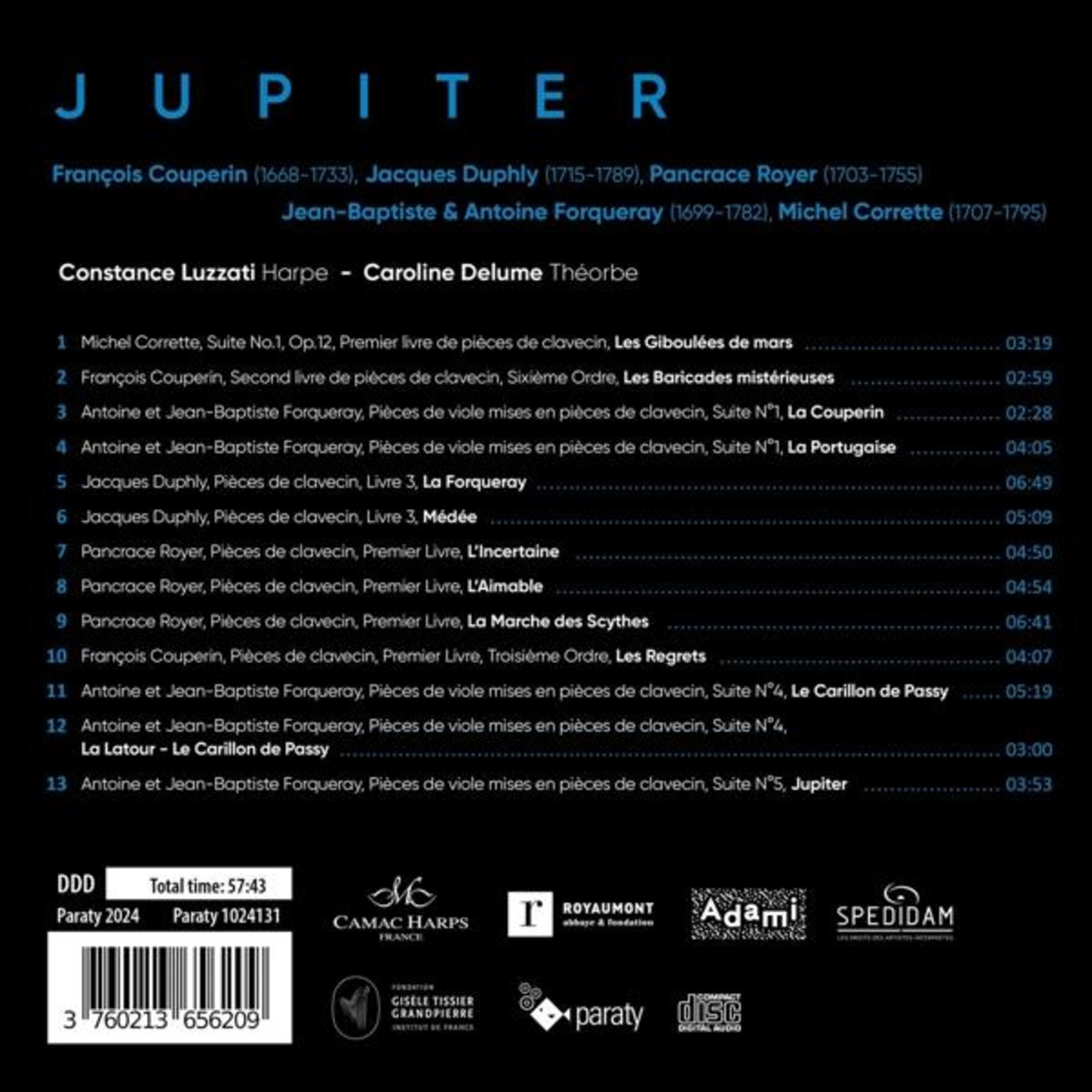 CD-hoes: Titel JUPITER, componisten, uitvoerders, tracklist & logo's.