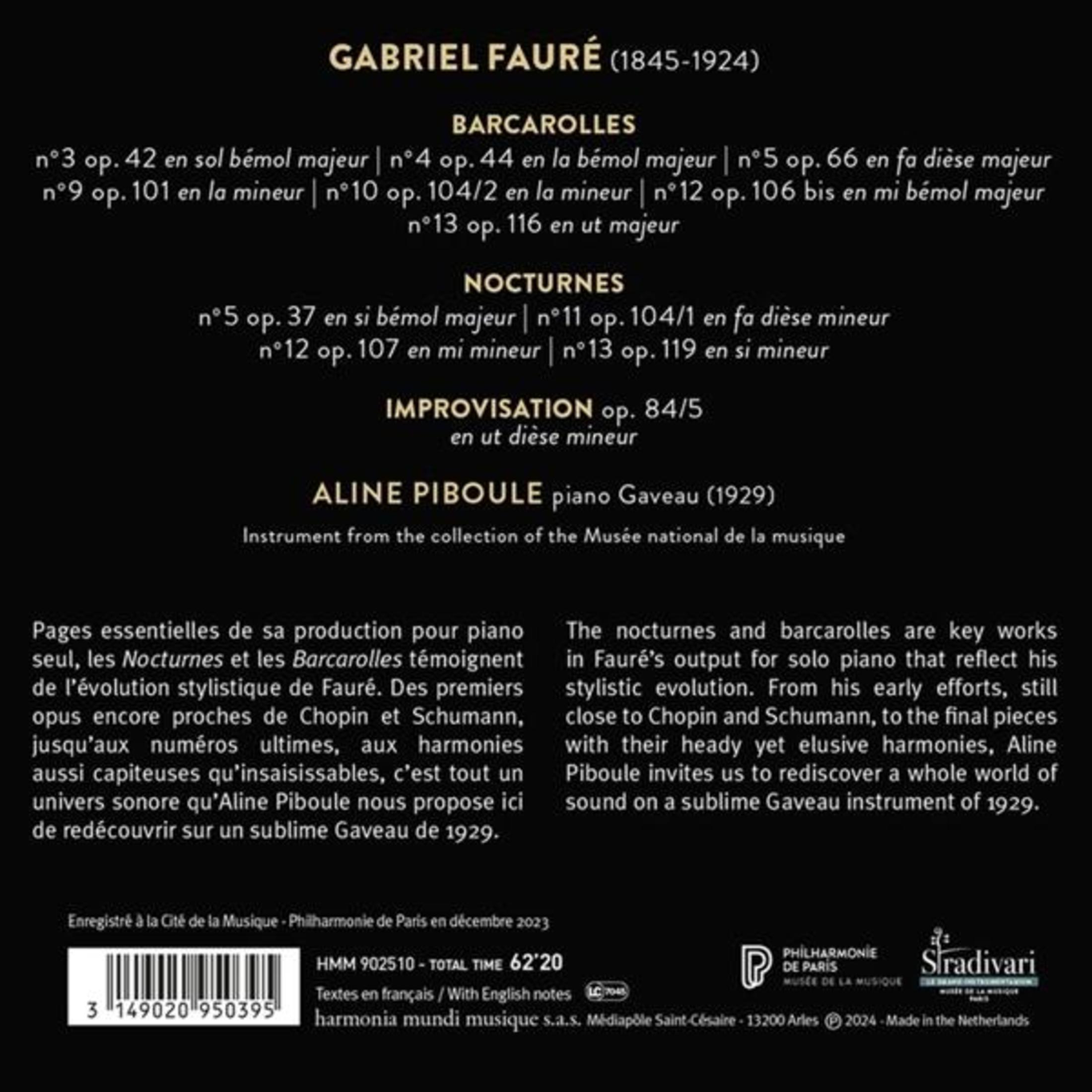 Gabriel Fauré: Notturni, Barcarolle e Improvvisazione. Aline Piboule suona Gaveau.