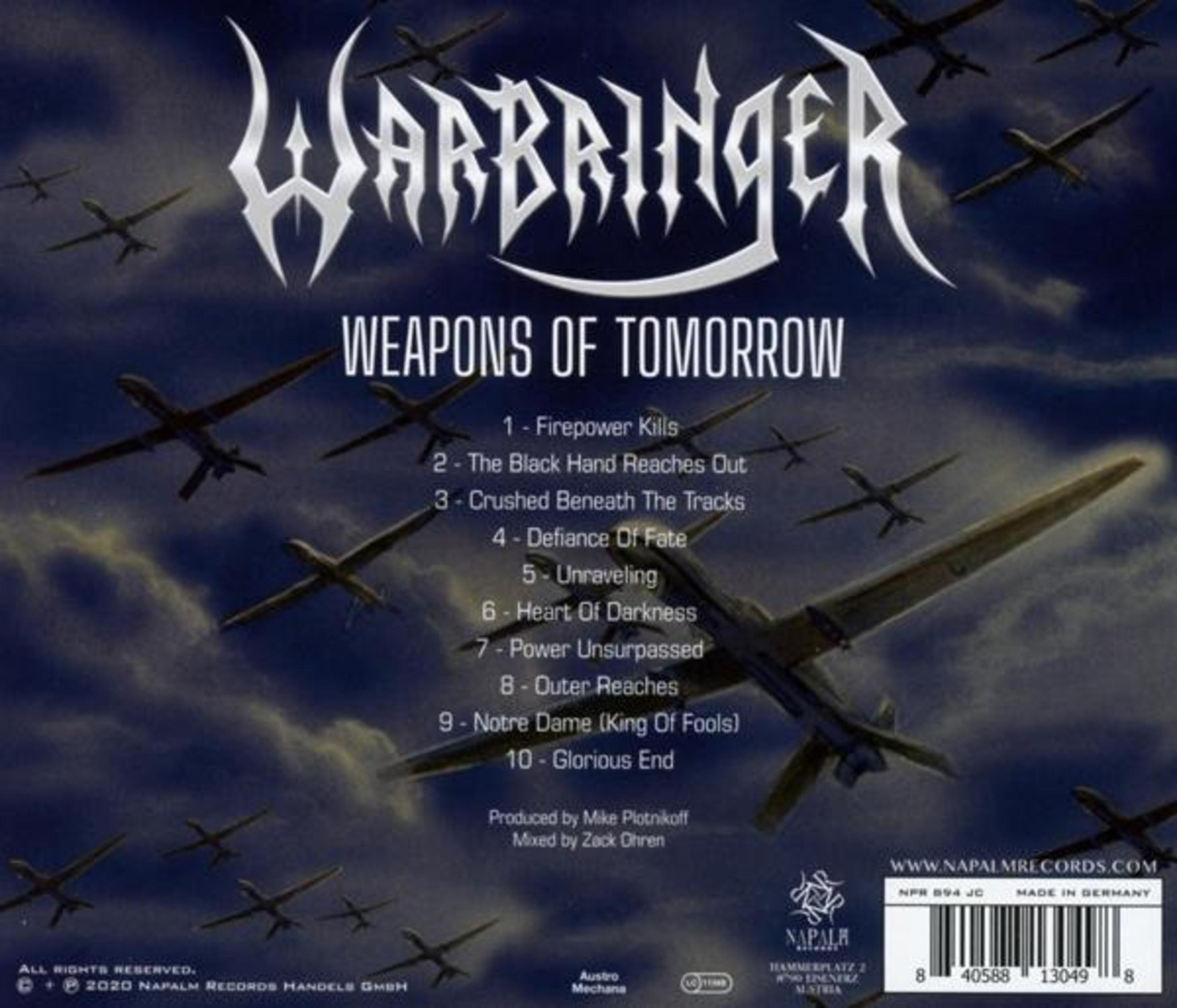 Copertina album Warbringer con aerei e elenco canzoni.