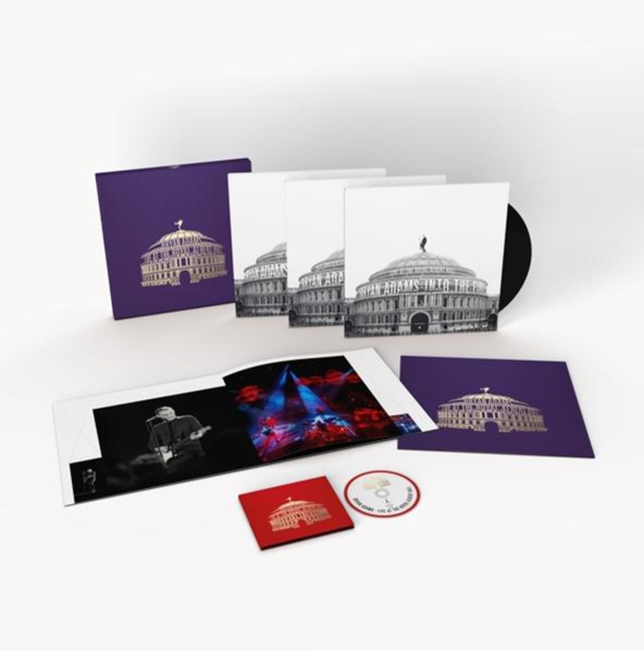 Een boxset met vinylplaten, boek en cd met het Royal Albert Hall-motief.