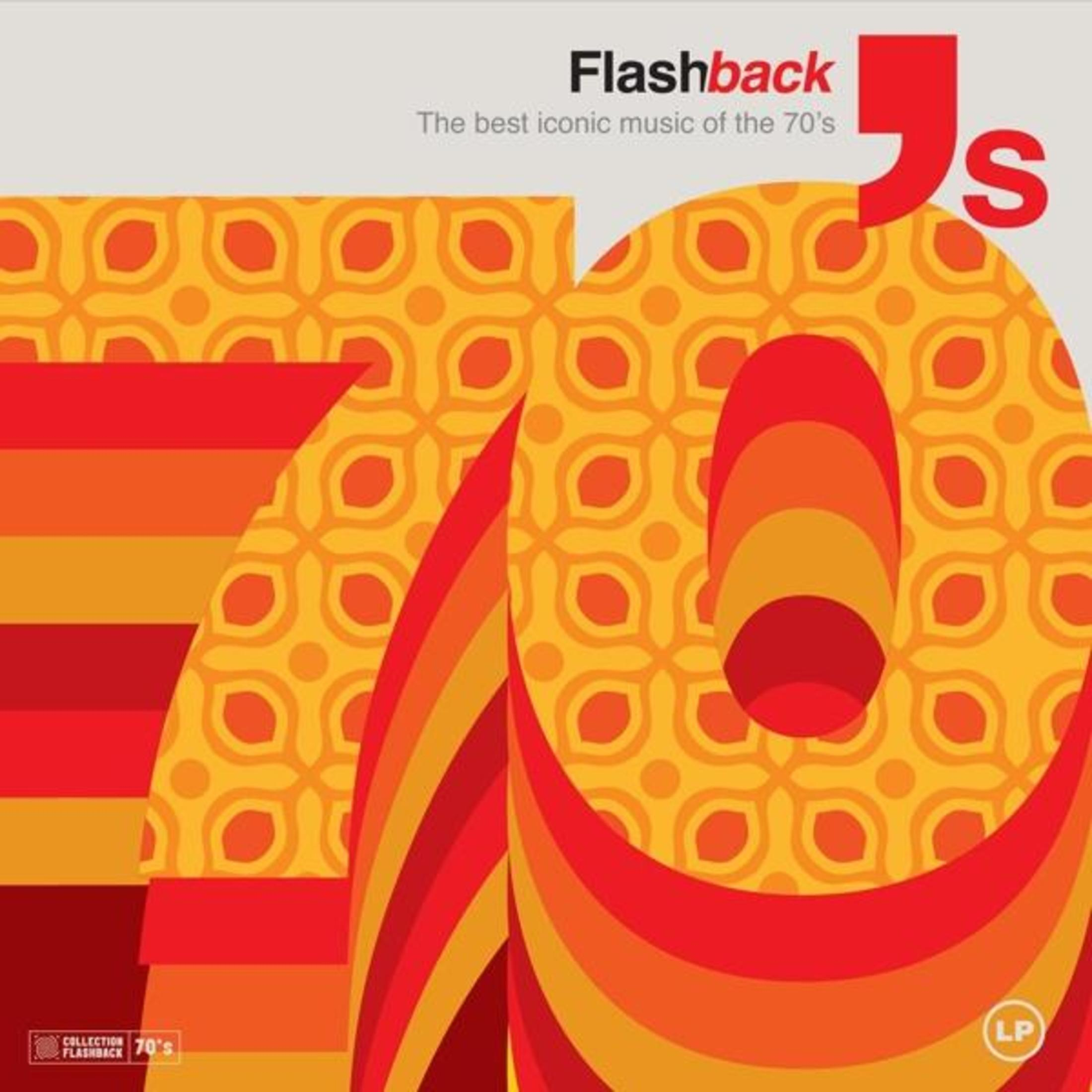 Copertina album con grandi grafiche anni '70 arancio e rosse. Testo: 'Flashback'.