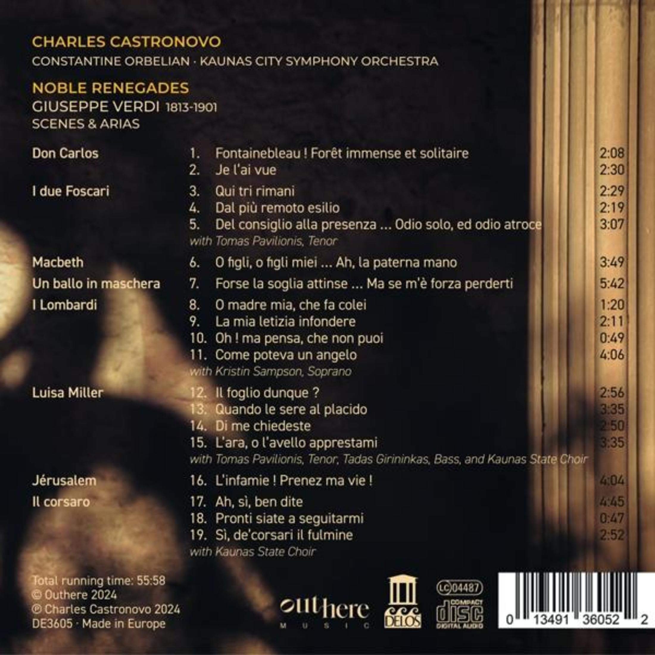 Copertina CD con Charles Castronovo, arie di Verdi e lista tracce.