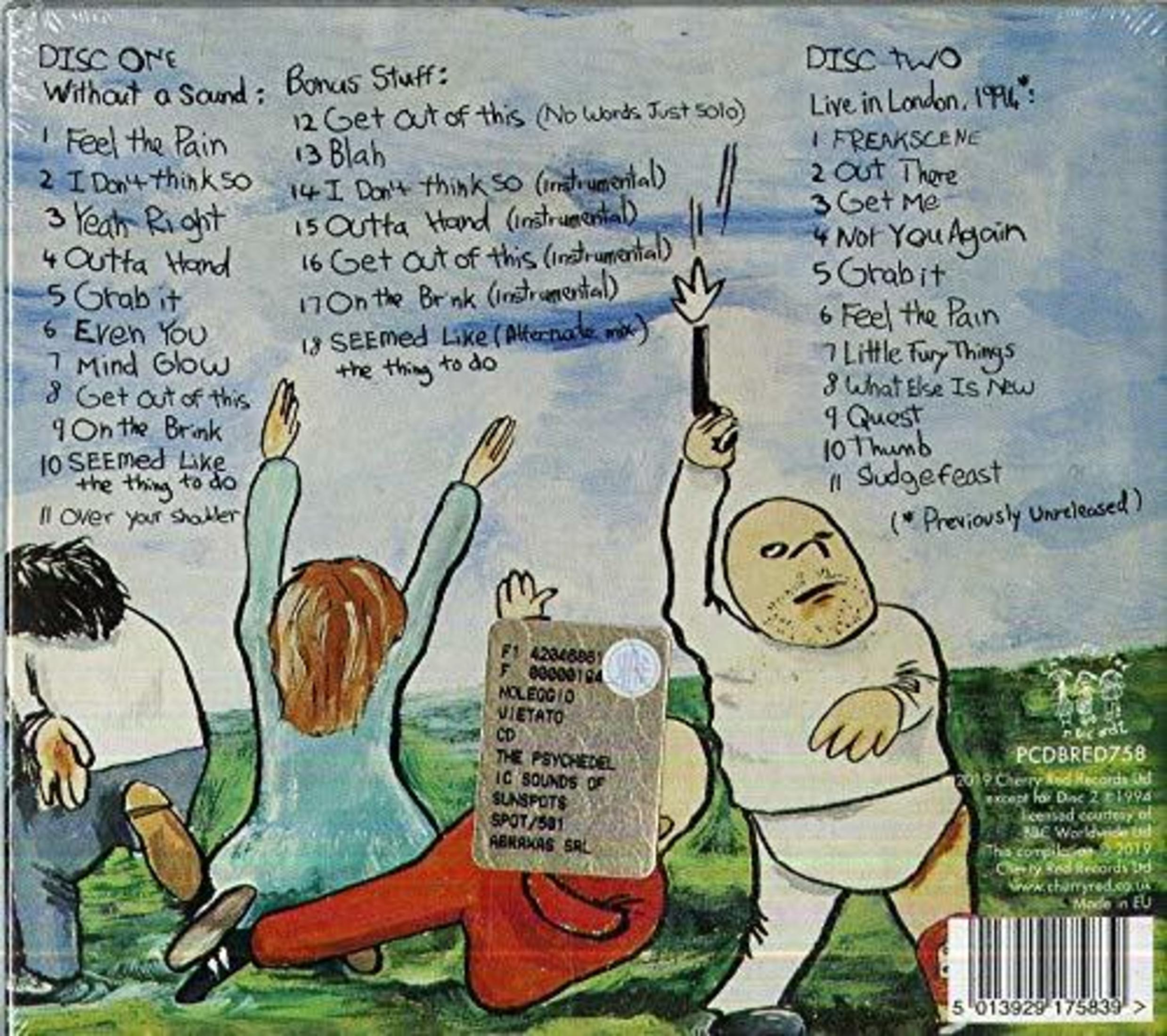 Copertina CD con arte disegnato a mano ed elenchi tracce per Disco Uno e Disco Due.