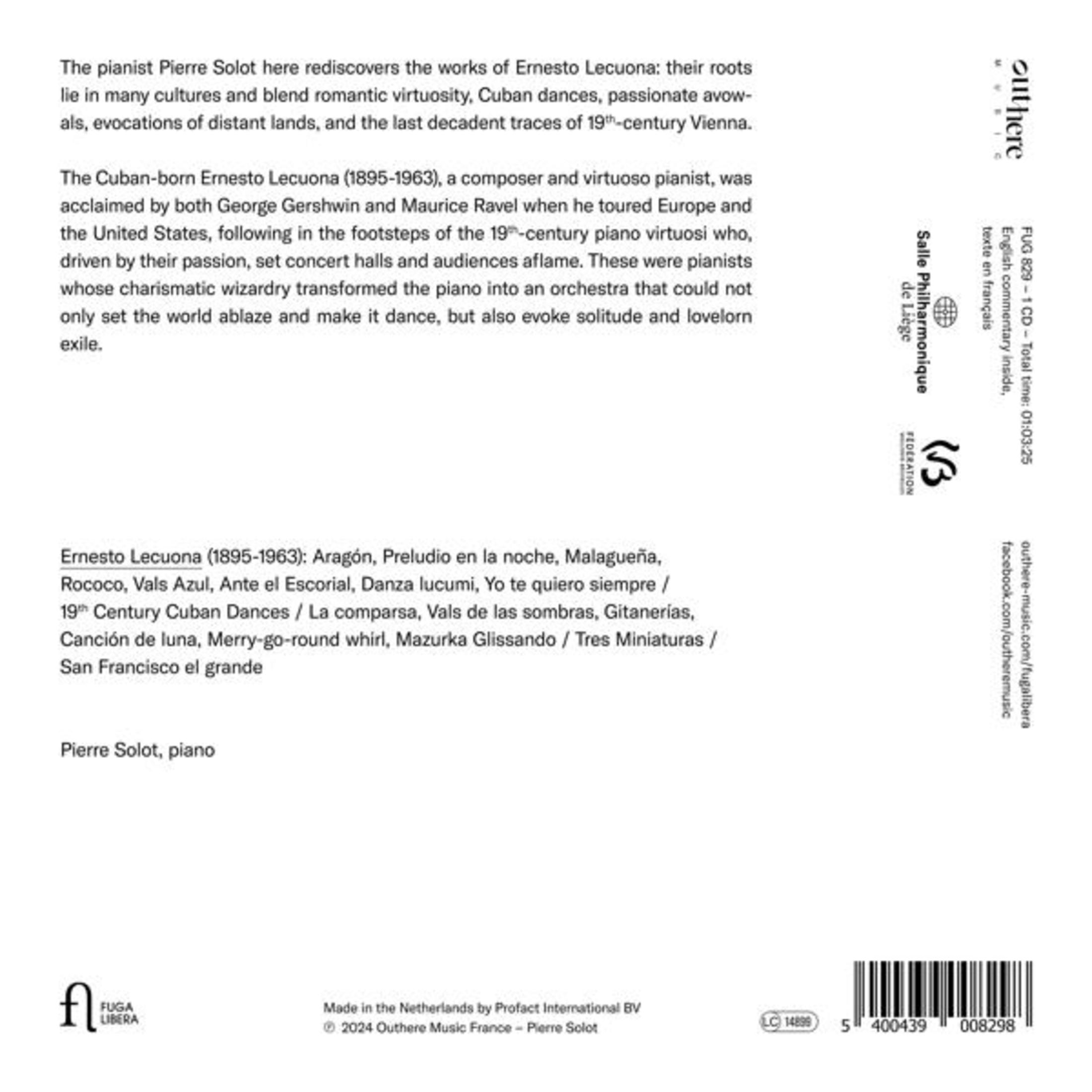 Testo sul pianista Pierre Solot e compositore Ernesto Lecuona, con lista brani.