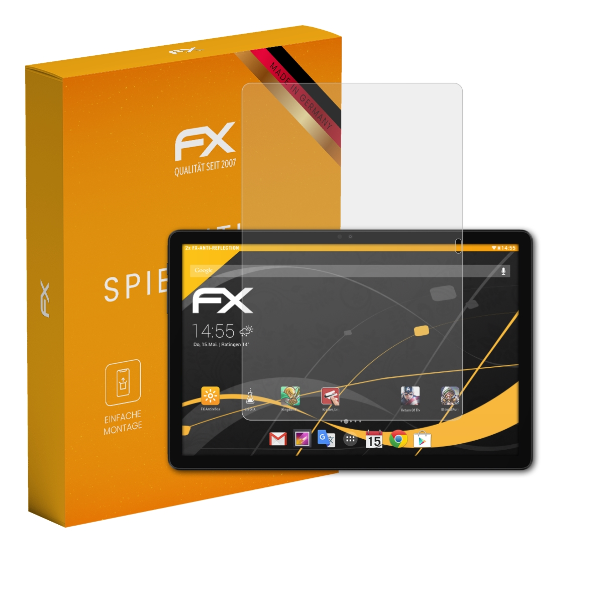 Ein Tablet mit einem Displayschutz und einer Verpackung.