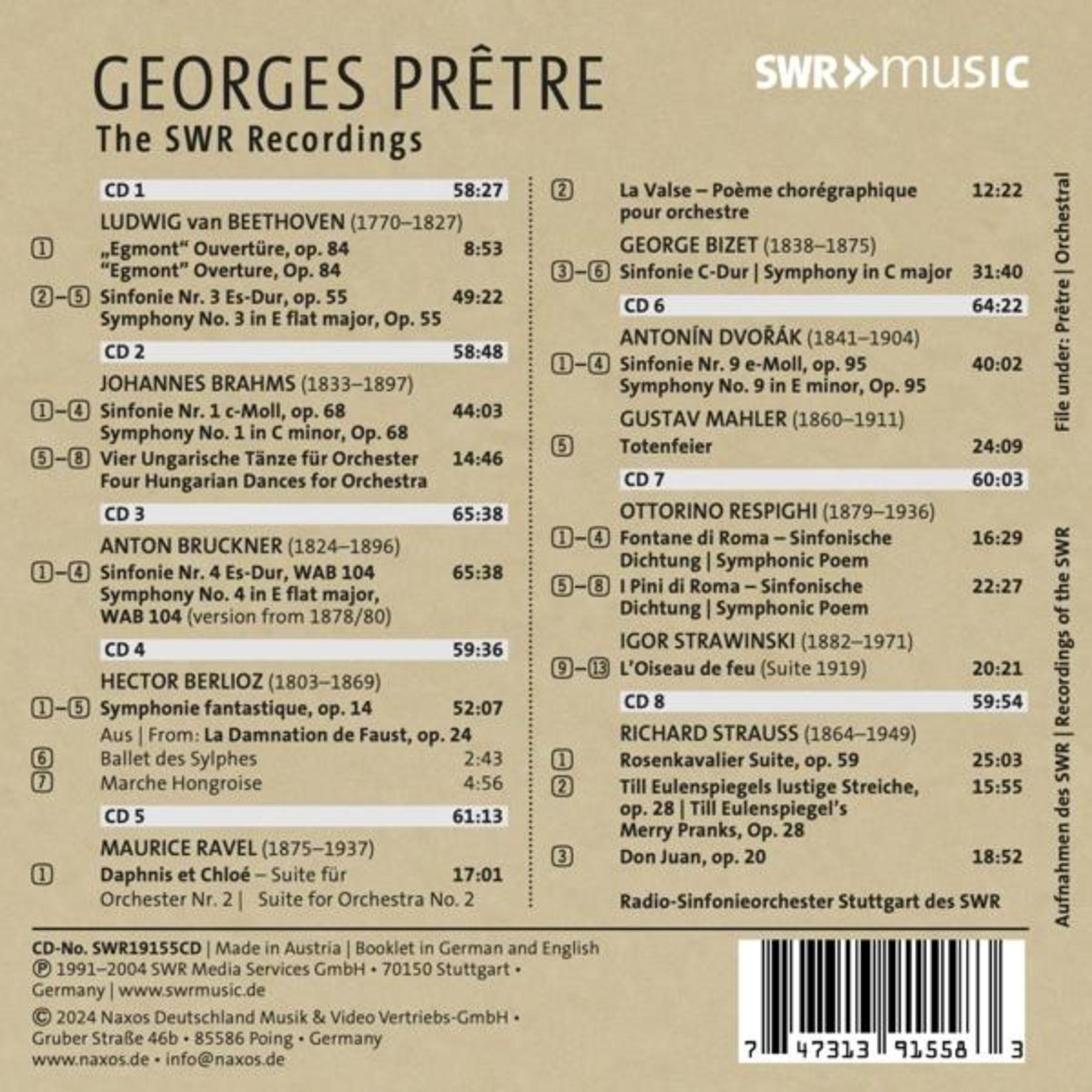 Copertina CD con tracklist per Georges Prêtre & SWR.