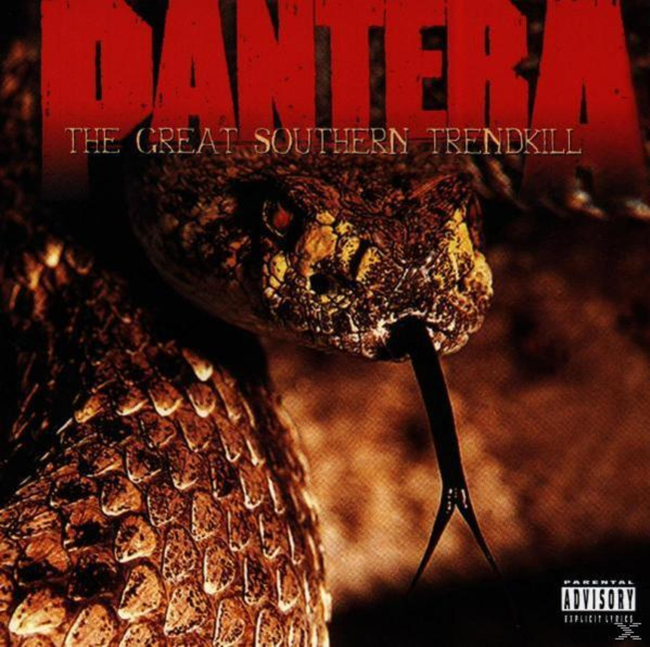 La testa di un serpente con la lingua biforcuta davanti al titolo dell'album.
