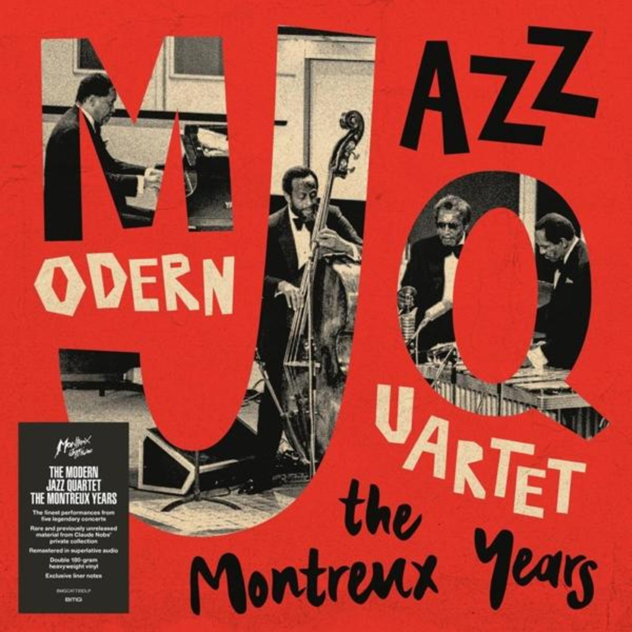 Musicisti jazz suonano su una copertina di album con grandi scritte rosse.