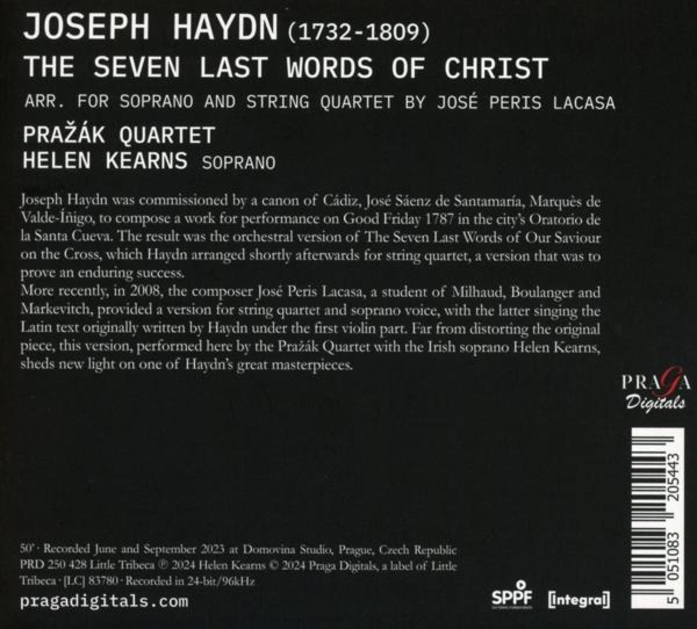 Copertina CD: "Le Sette Ultime Parole di Cristo" di Haydn con crediti.