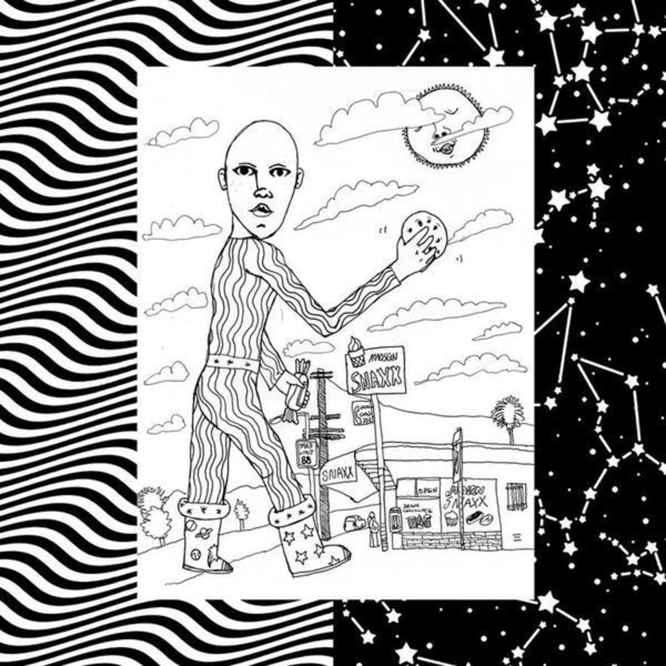 Un disegno di una figura calva in abiti a righe che tiene un biscotto.