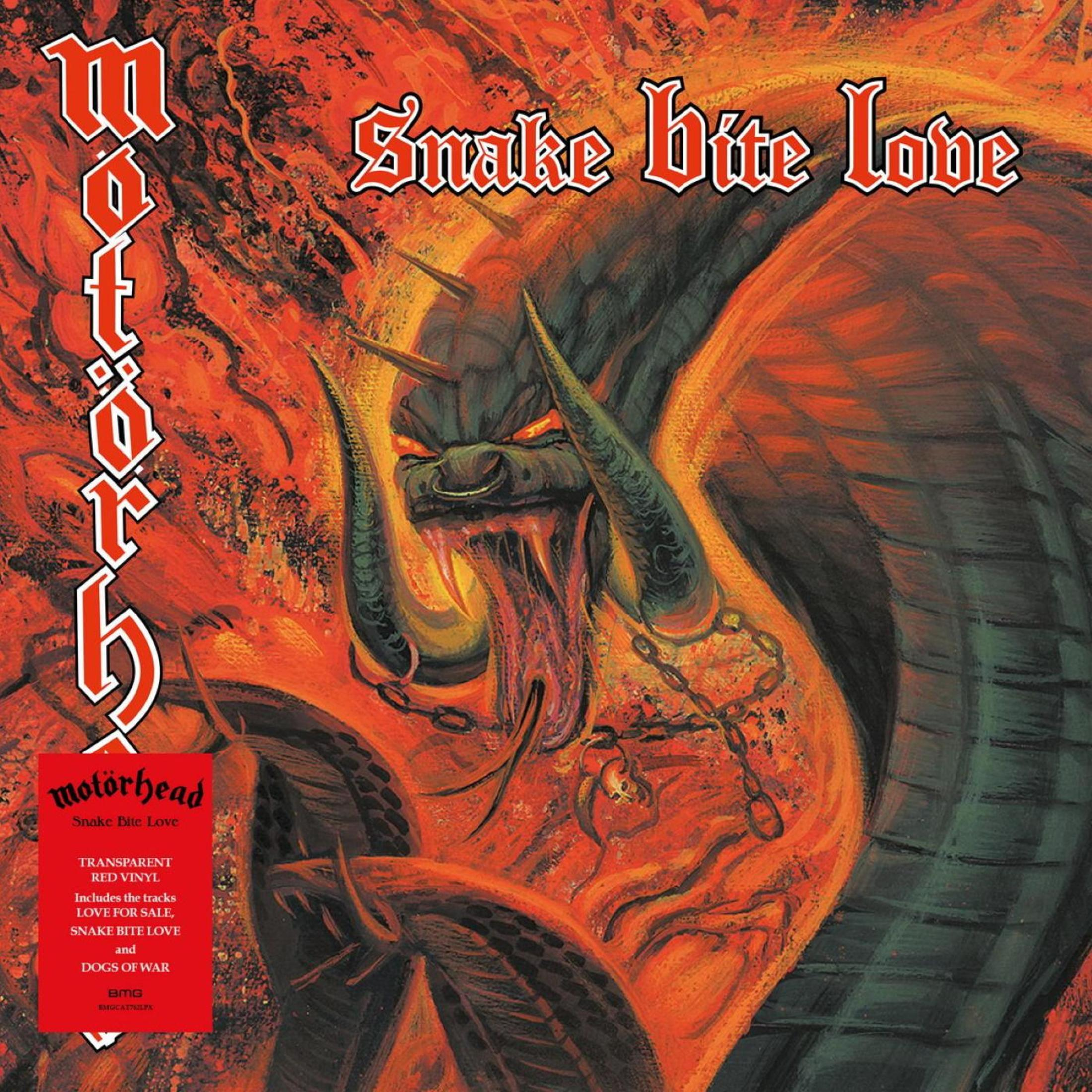Una creatura demoniaca con corna e fiamme, copertina album Motörhead.