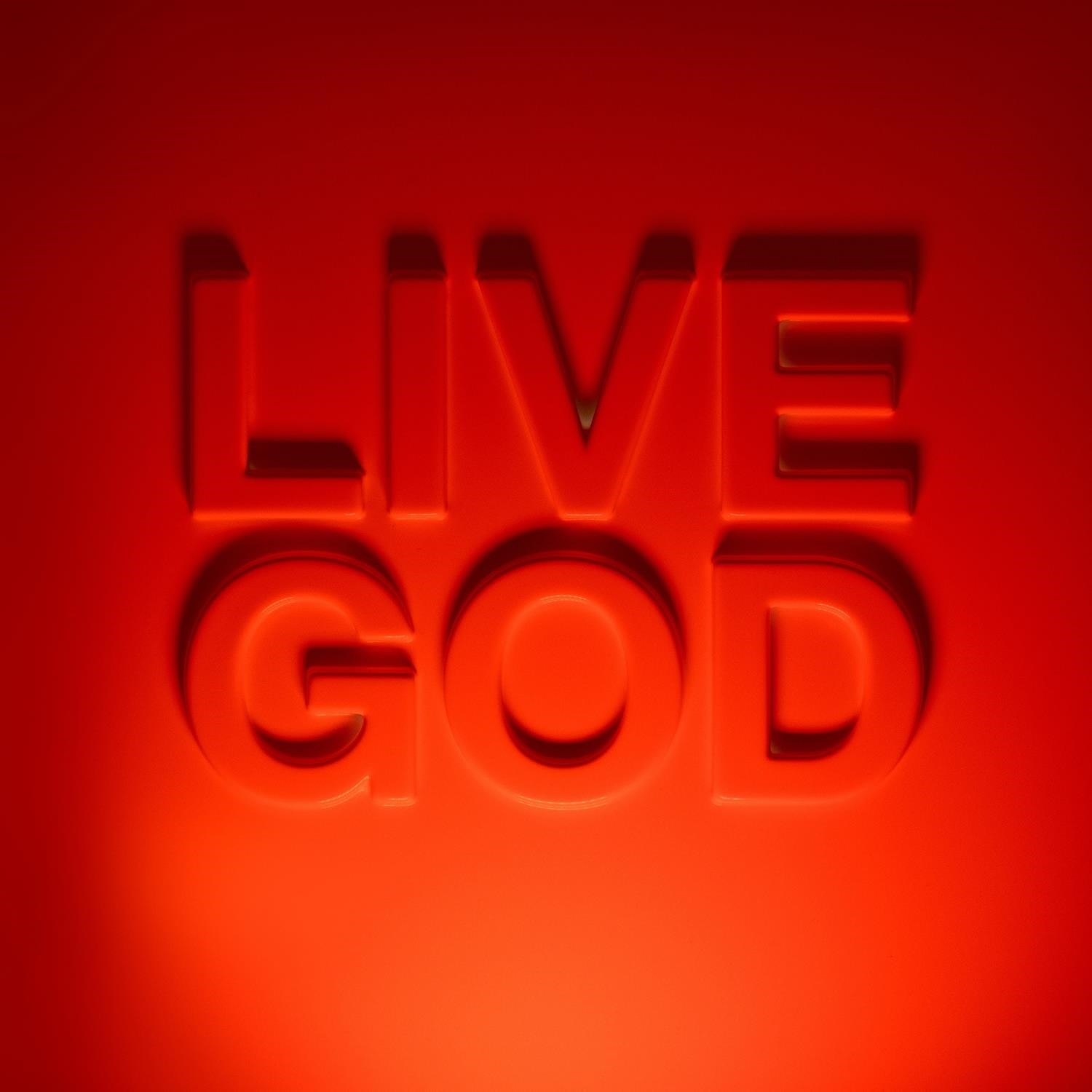 Sfondo rosso con testo in rilievo 3D "LIVE GOD".