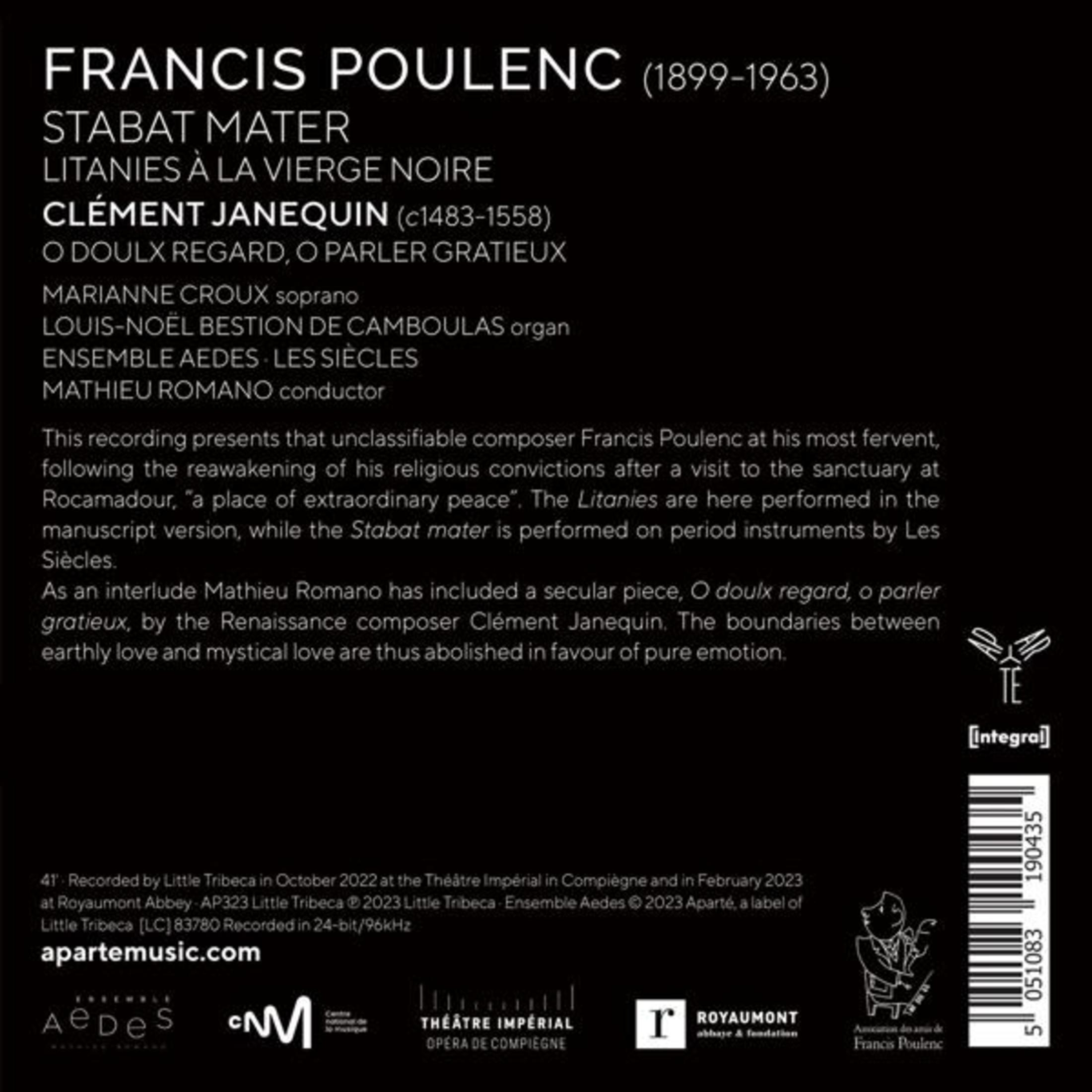 CD-hoes met tekst over Francis Poulencs Stabat Mater en andere werken.