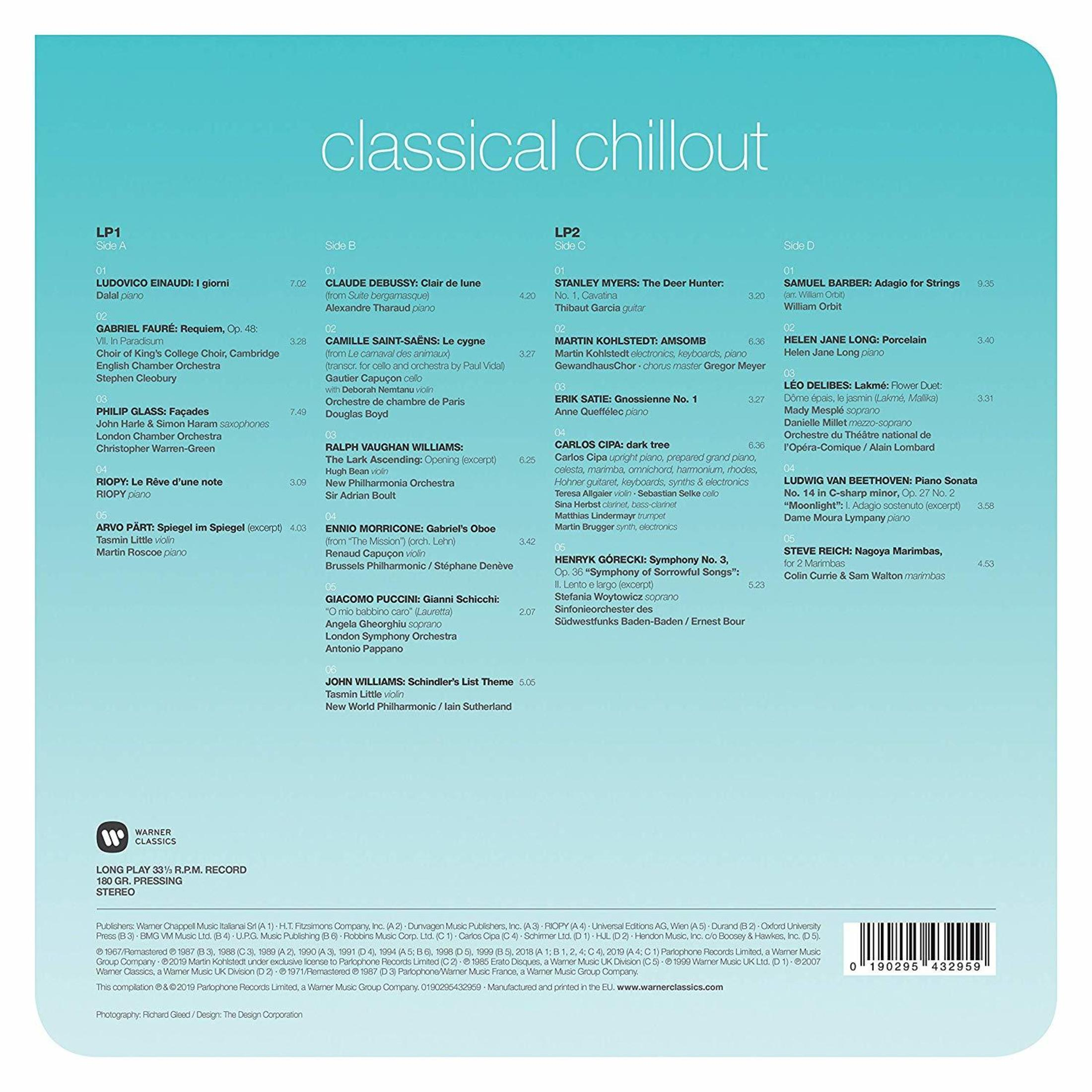 LP1-LP2 con musica classica, nomi artisti e titoli su sfondo turchese.