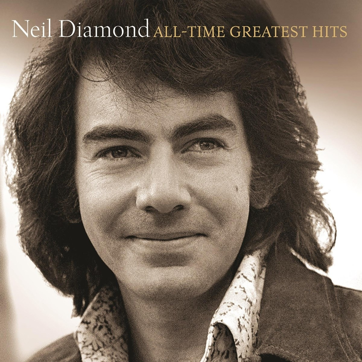 Copertina album Neil Diamond All-Time Greatest Hits: Primo piano di un uomo con capelli scuri.