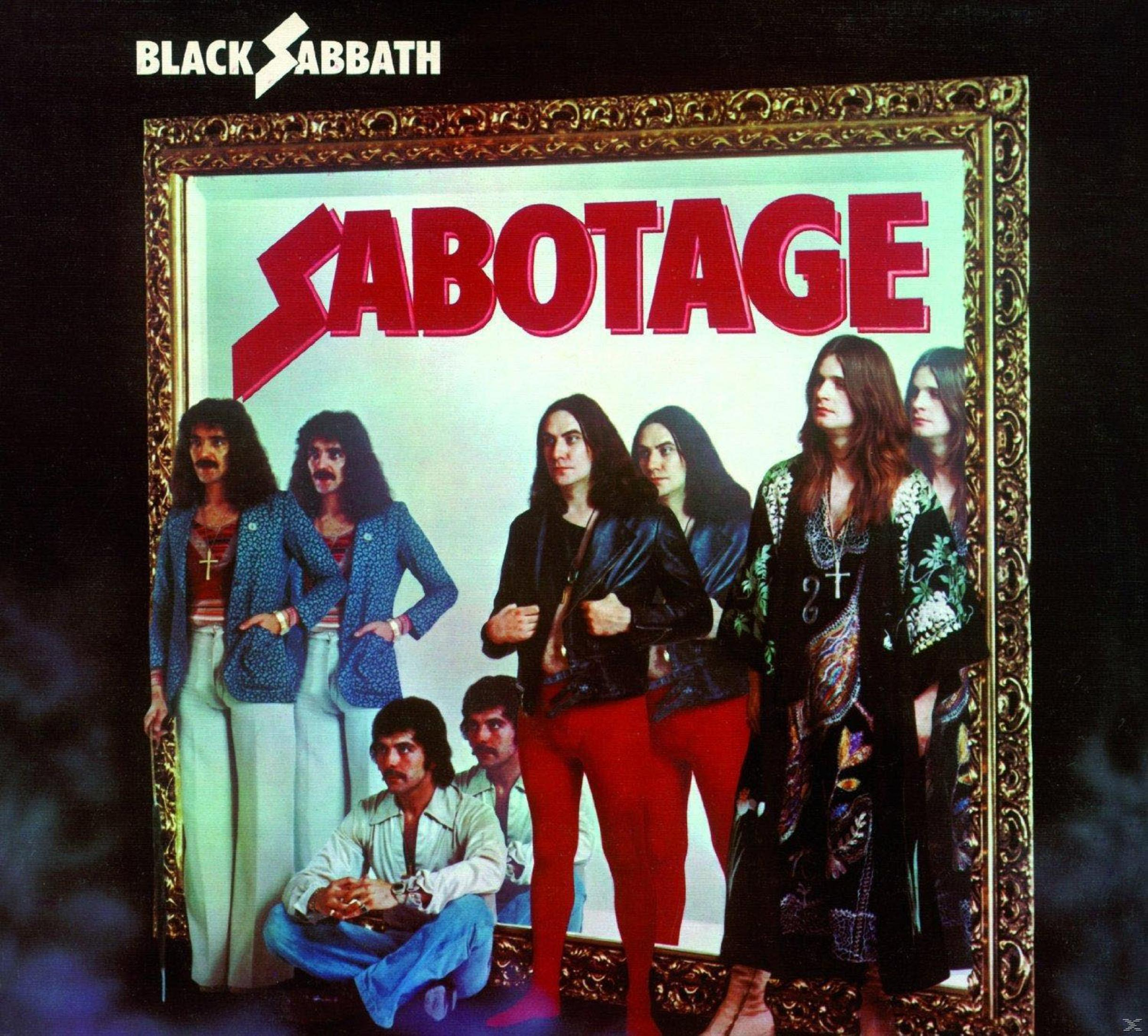 Copertina dell'album "Sabotage" dei Black Sabbath: I membri della band posano in una cornice a specchio.