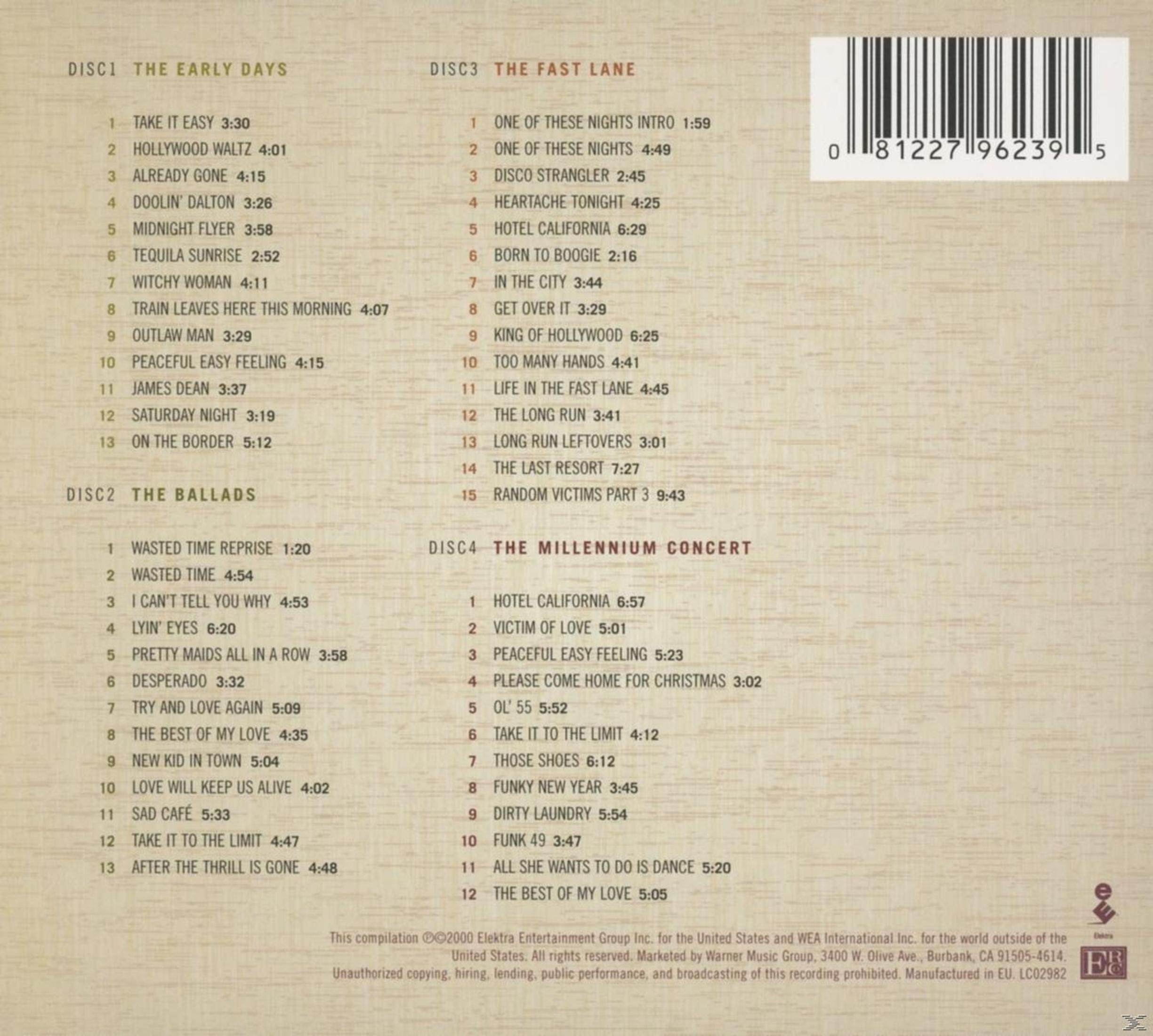 Achterkant van een cd-box met tracklists voor 4 cd's en een barcode.