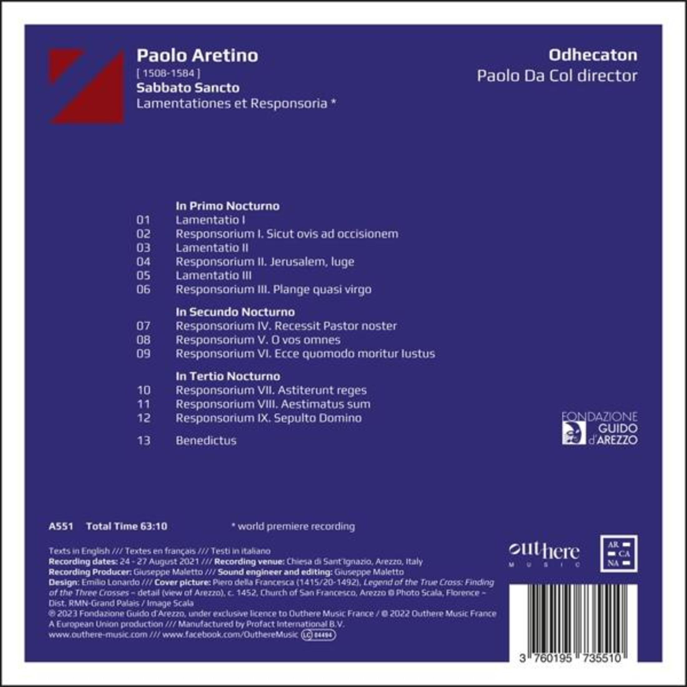 CD-hoes: Paolo Aretino, Sabbato Sancto, Lamentationes et Responsoria.
