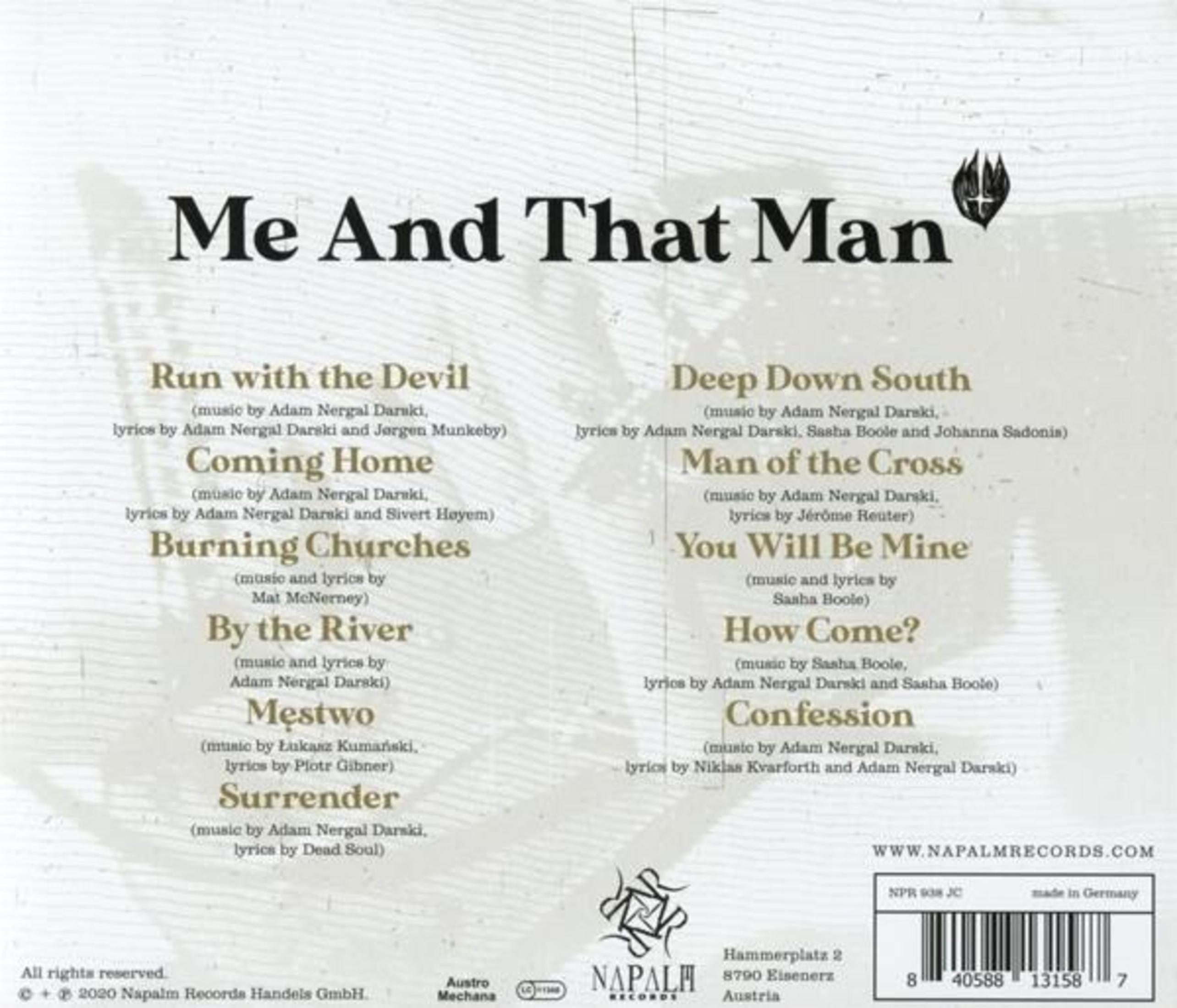 Copertina dell'album con lista canzoni e nome band 'Me And That Man'.