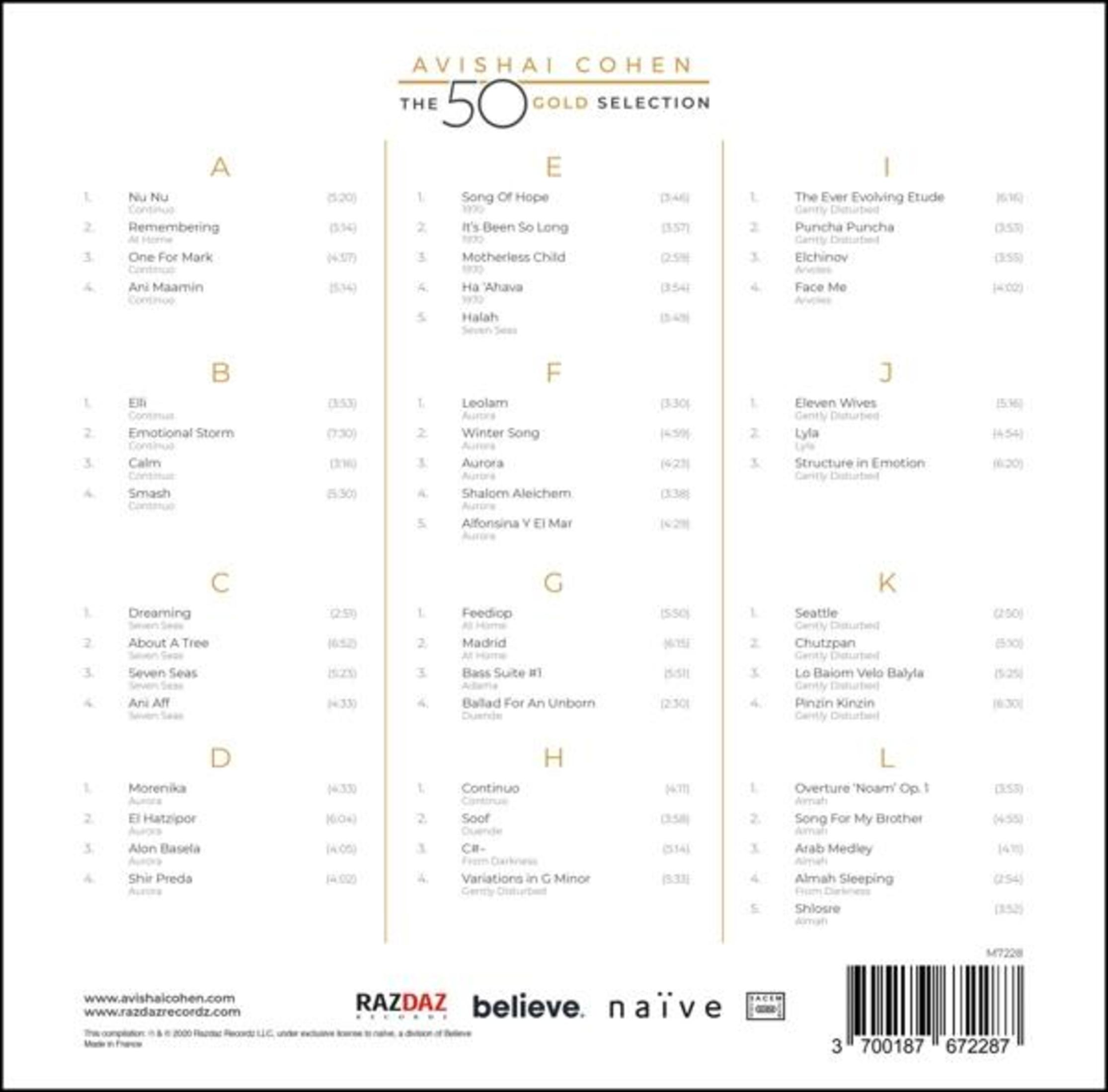 Copertina album con tracklist per "The 50 Gold Selection" di Avishai Cohen.