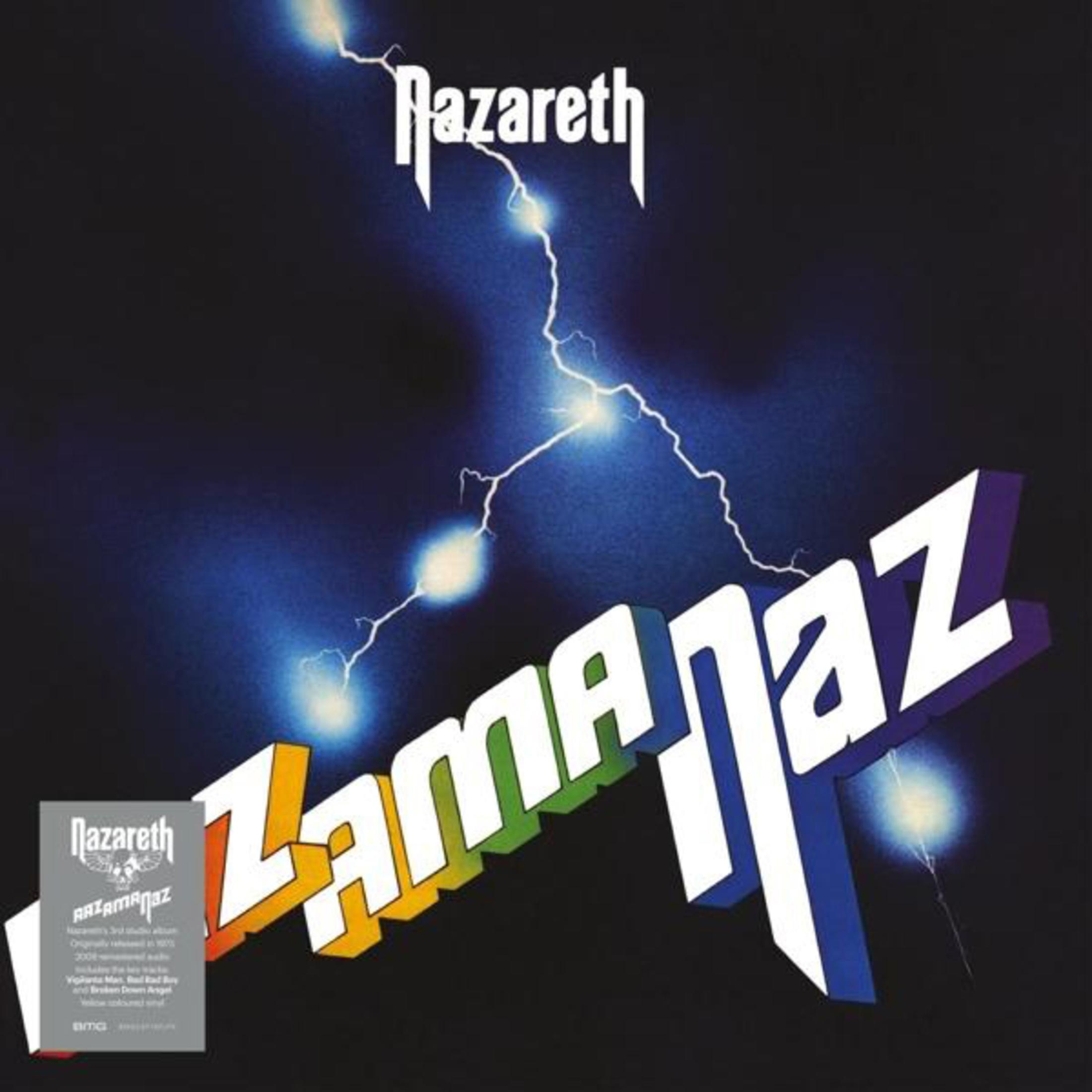 Logo Nazareth sopra fulmini blu e il titolo 'ZAMAMAZ' in lettere 3D colorate.