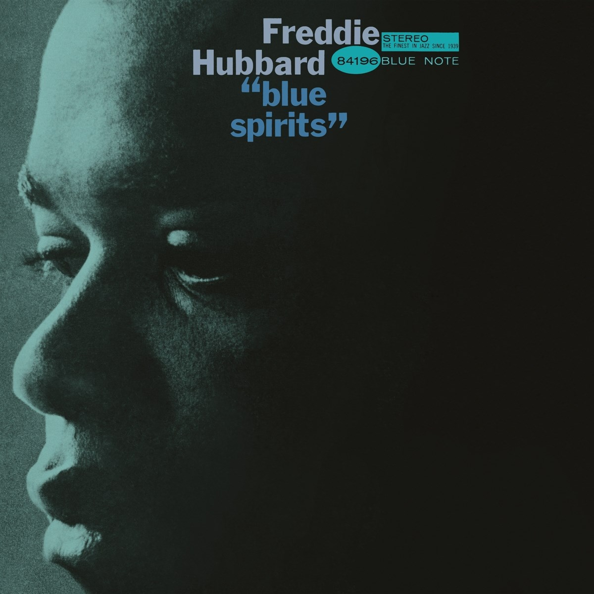 Copertina album Freddie Hubbard "blue spirits" con profilo del viso. Toni blu.