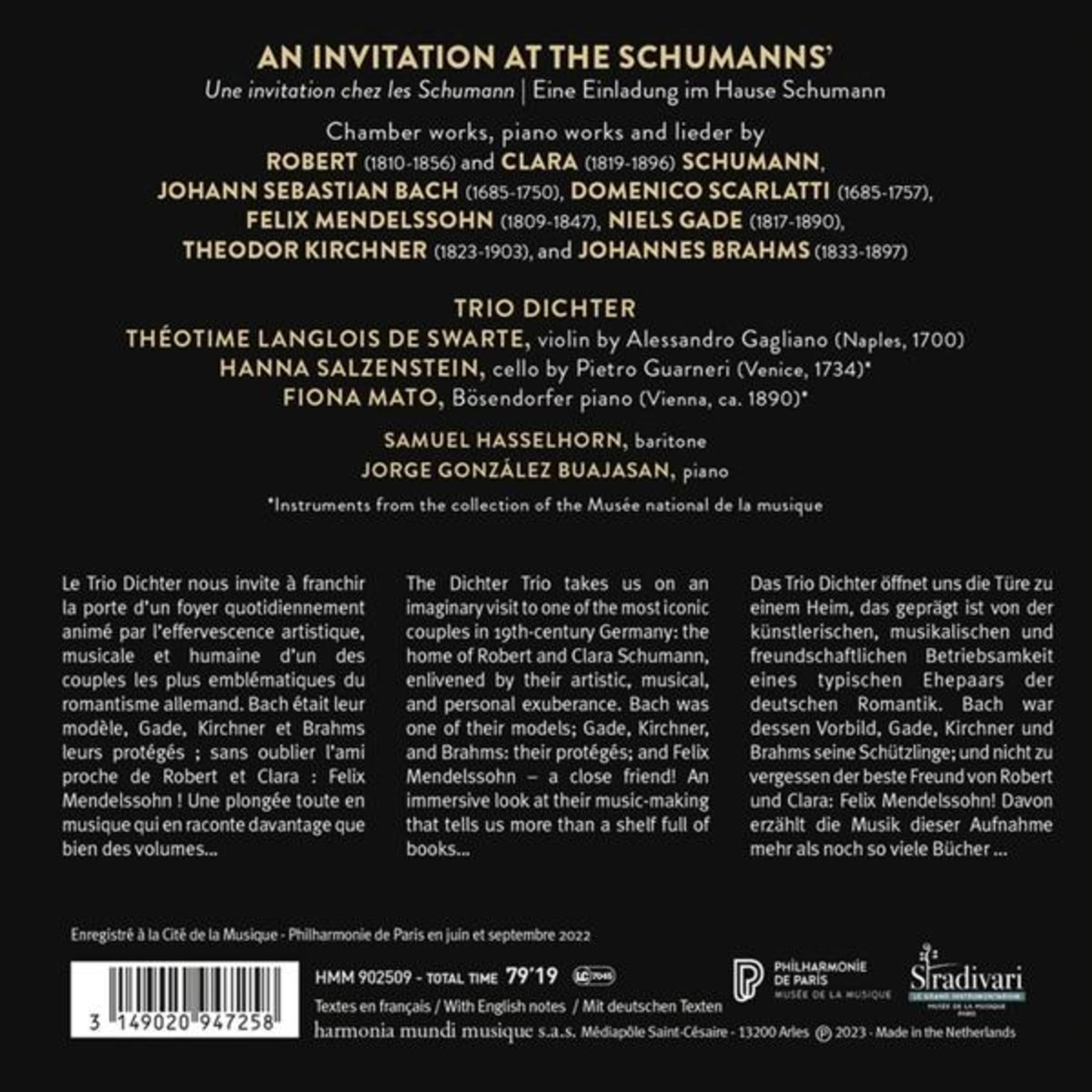 Invito a musica da camera, opere per pianoforte e lied di Schumann, Bach, Scarlatti, Mendelssohn, Gade, Kirchner, Brahms.