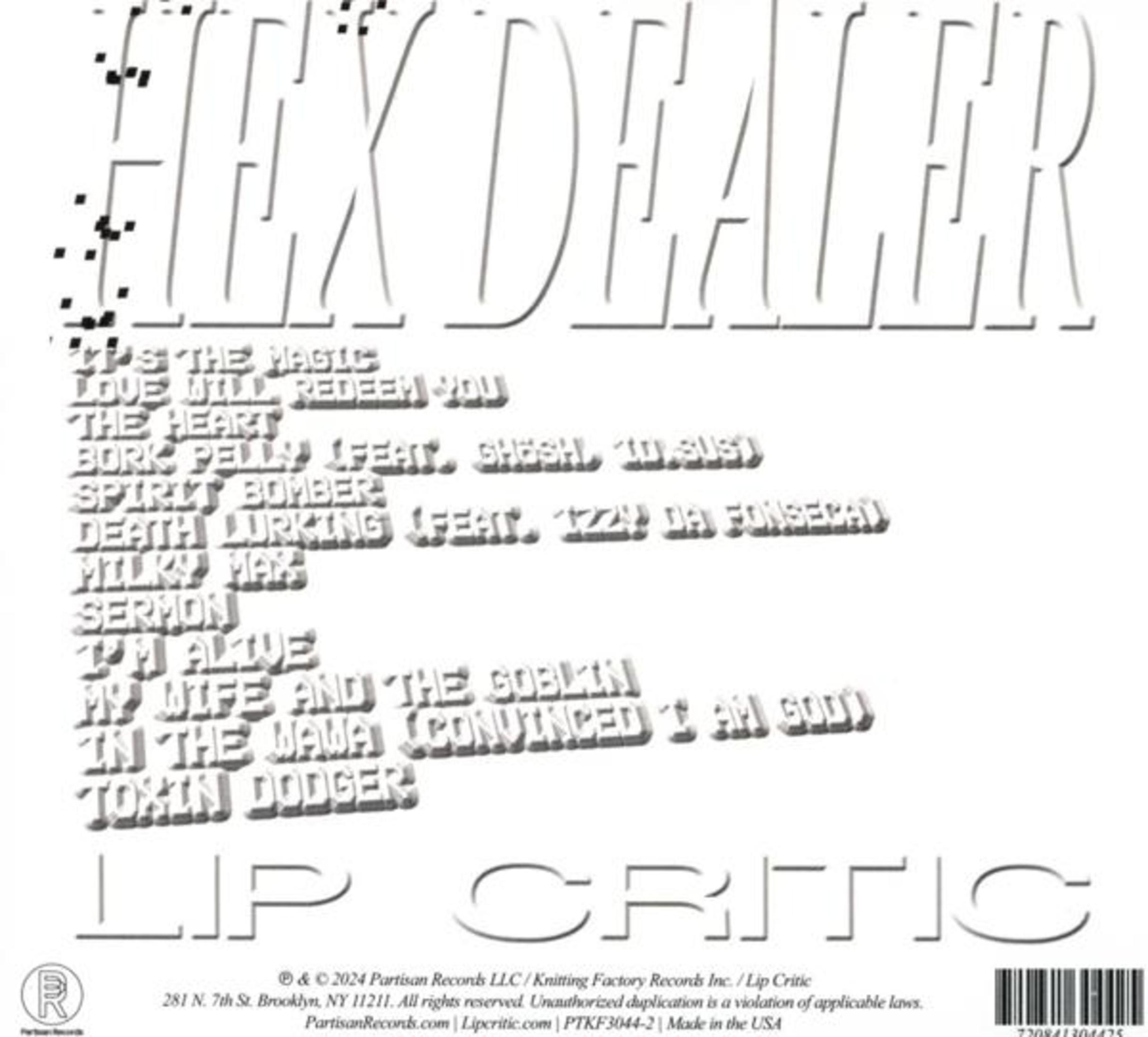 Copertina posteriore dell'album con titoli di canzoni e logo della band.