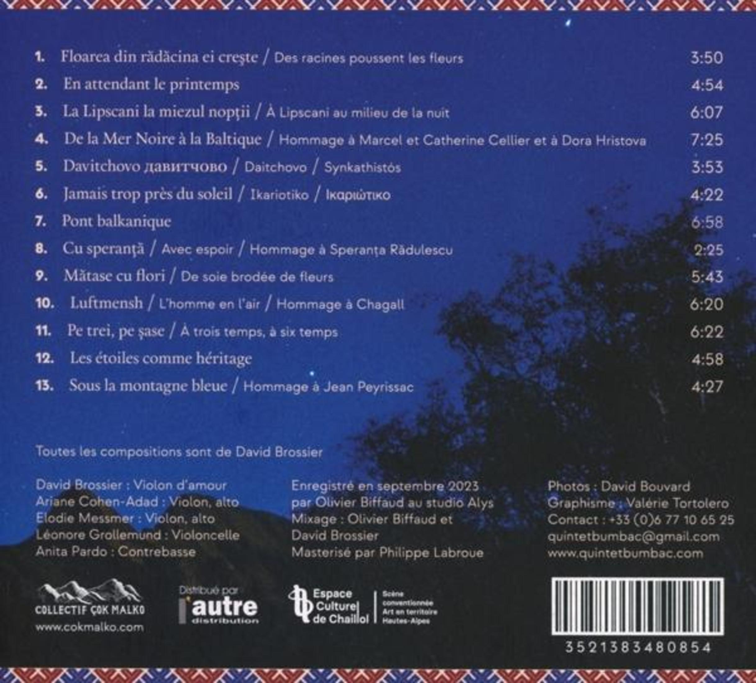 Elenco di brani musicali con titoli e durate, di David Brossier.