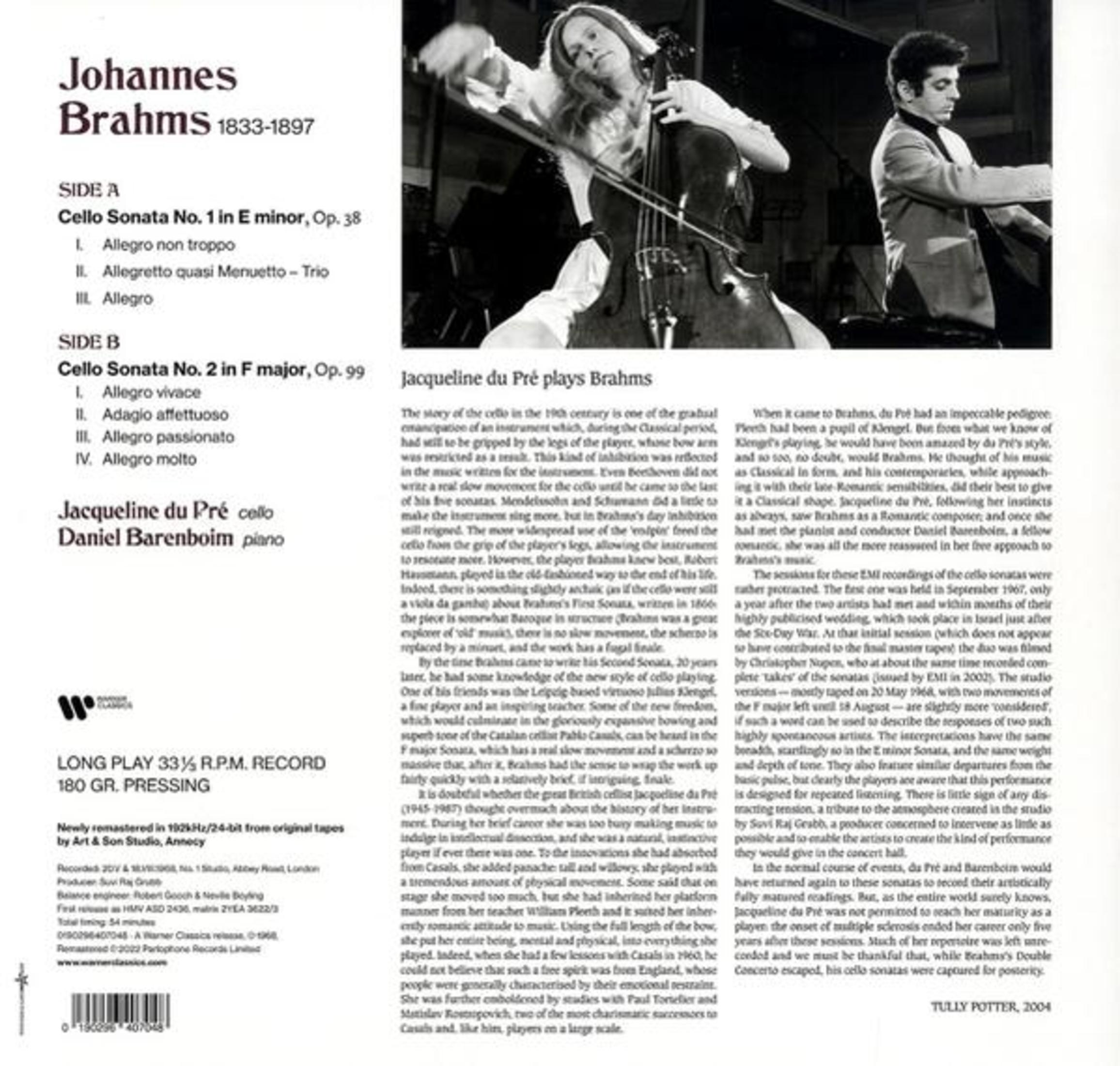 Copertina dell'album Sonate per violoncello di Brahms con Jacqueline du Pré e Daniel Barenboim.