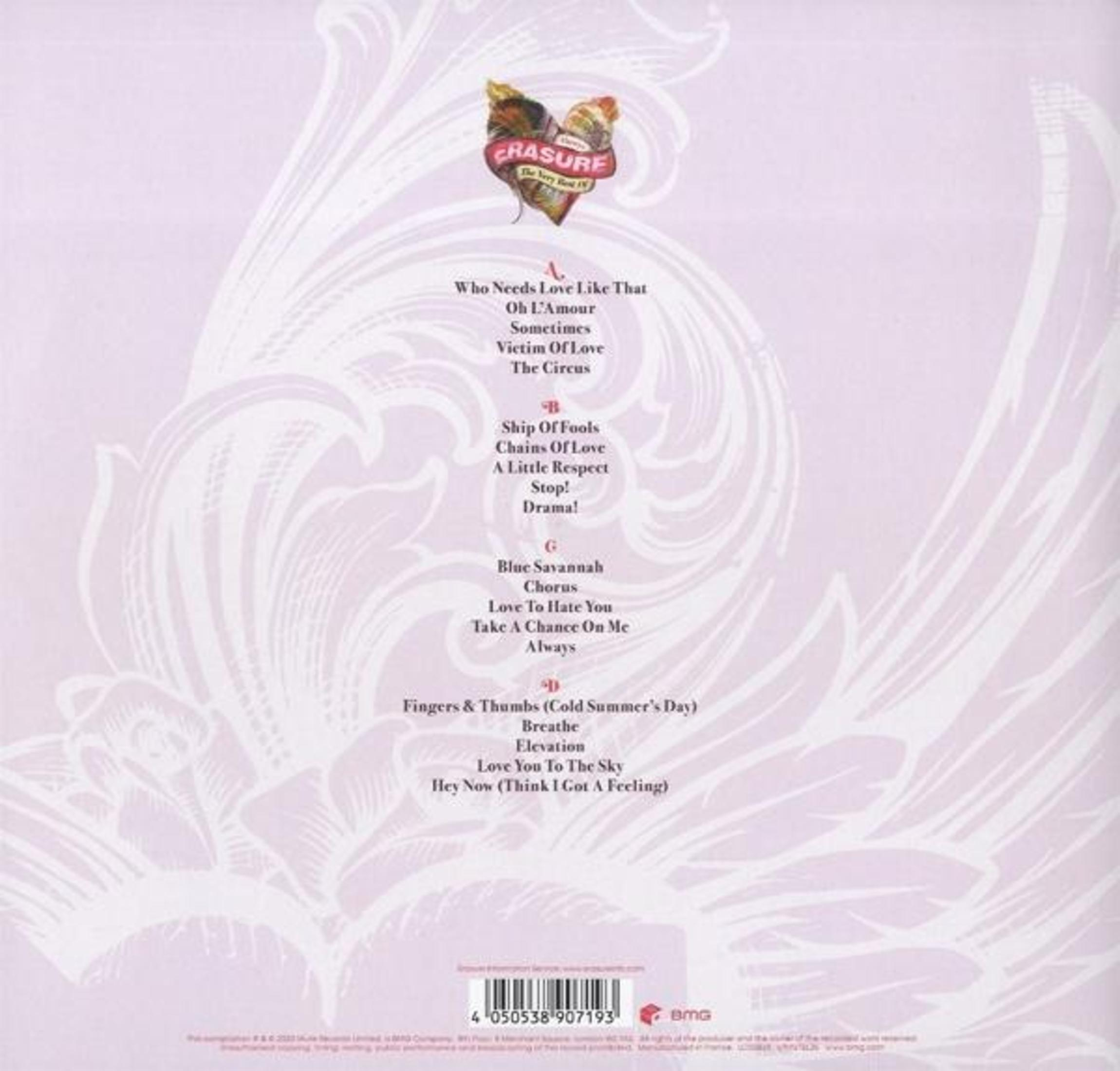 Tracklist dell'album con logo e codice a barre su sfondo viola pallido.